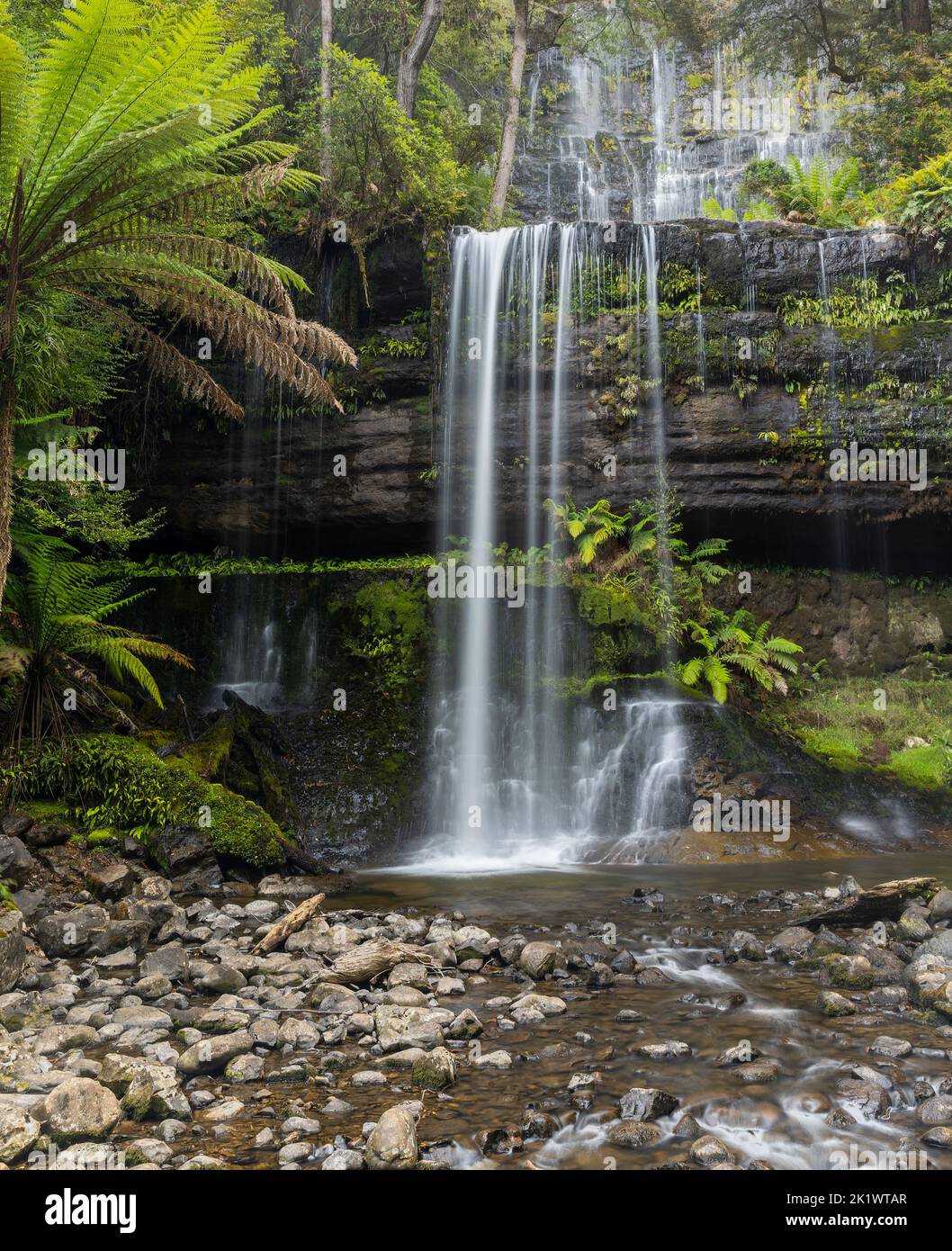 HDR shot of summer flow on russell falls at mt field national park in tasmania Stock Photo