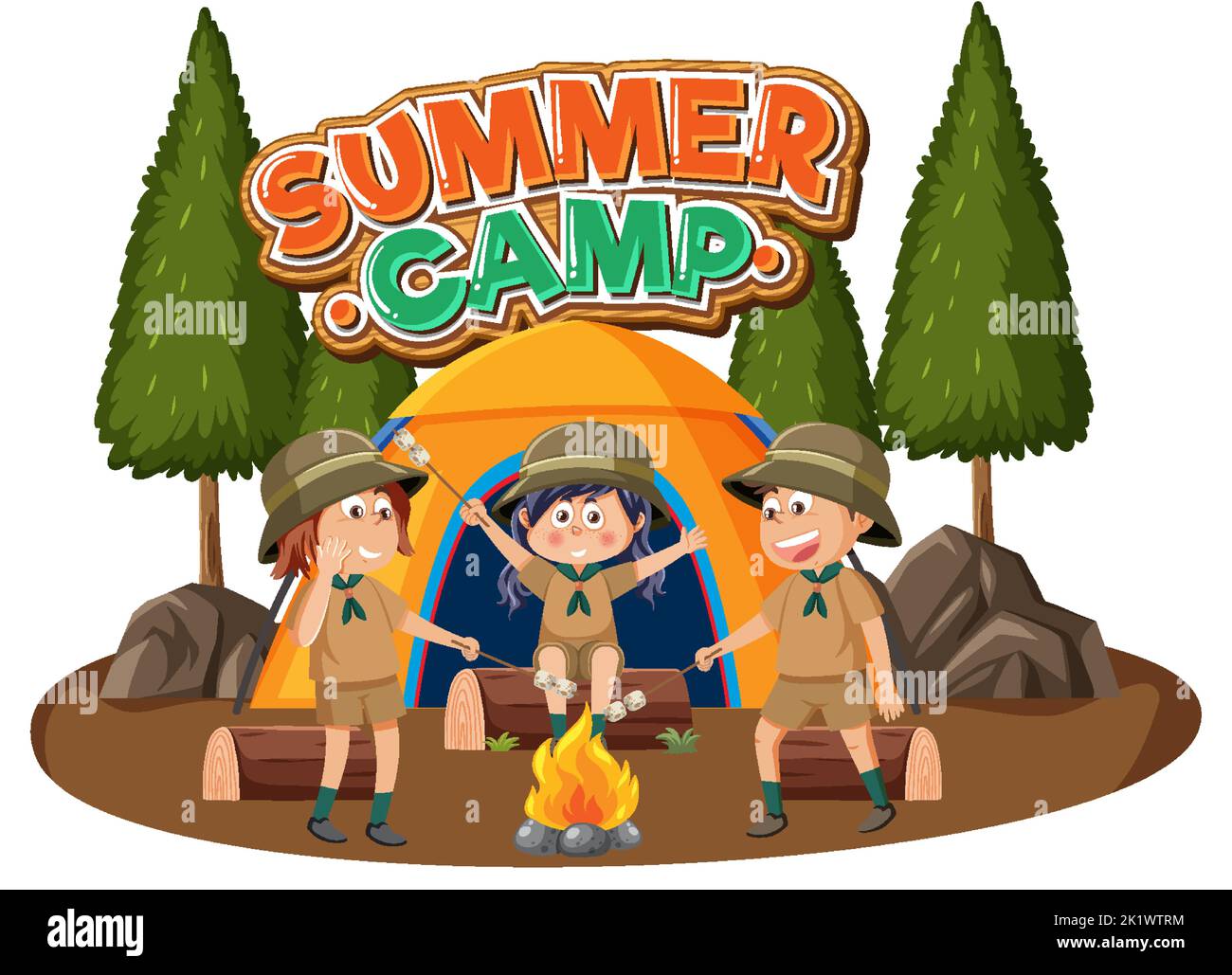Camping kids in cartoon style illustration Stock Vector Image & Art Alamy