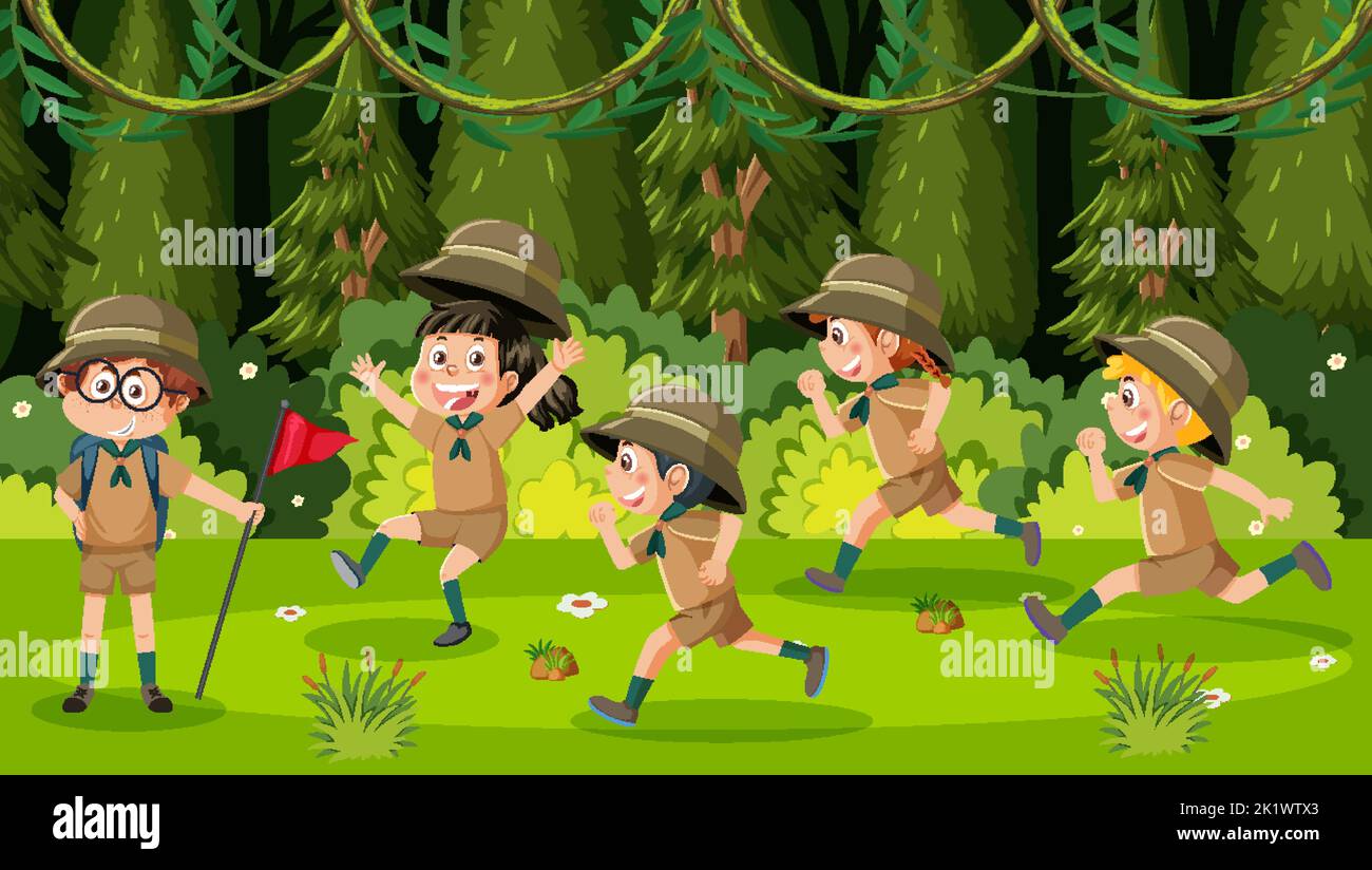 Children camping out forest scene illustration Stock Vector Image & Art ...