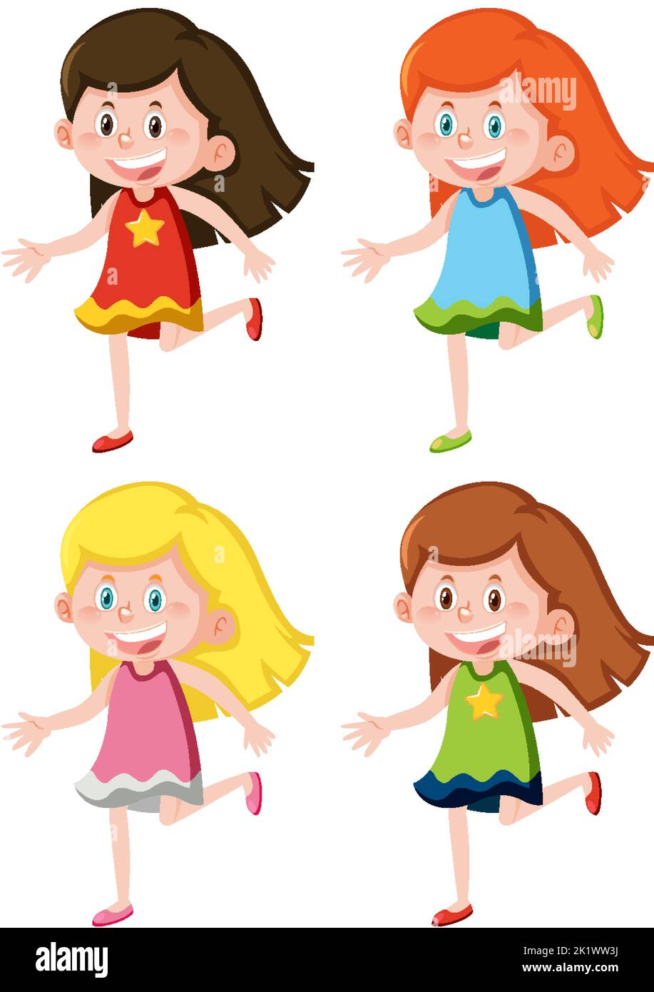 Set of different happy cute girls illustration Stock Vector Image & Art ...