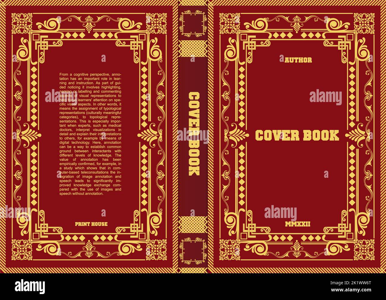 Ornate leather book cover and Old retro ornament frames. Royal Golden