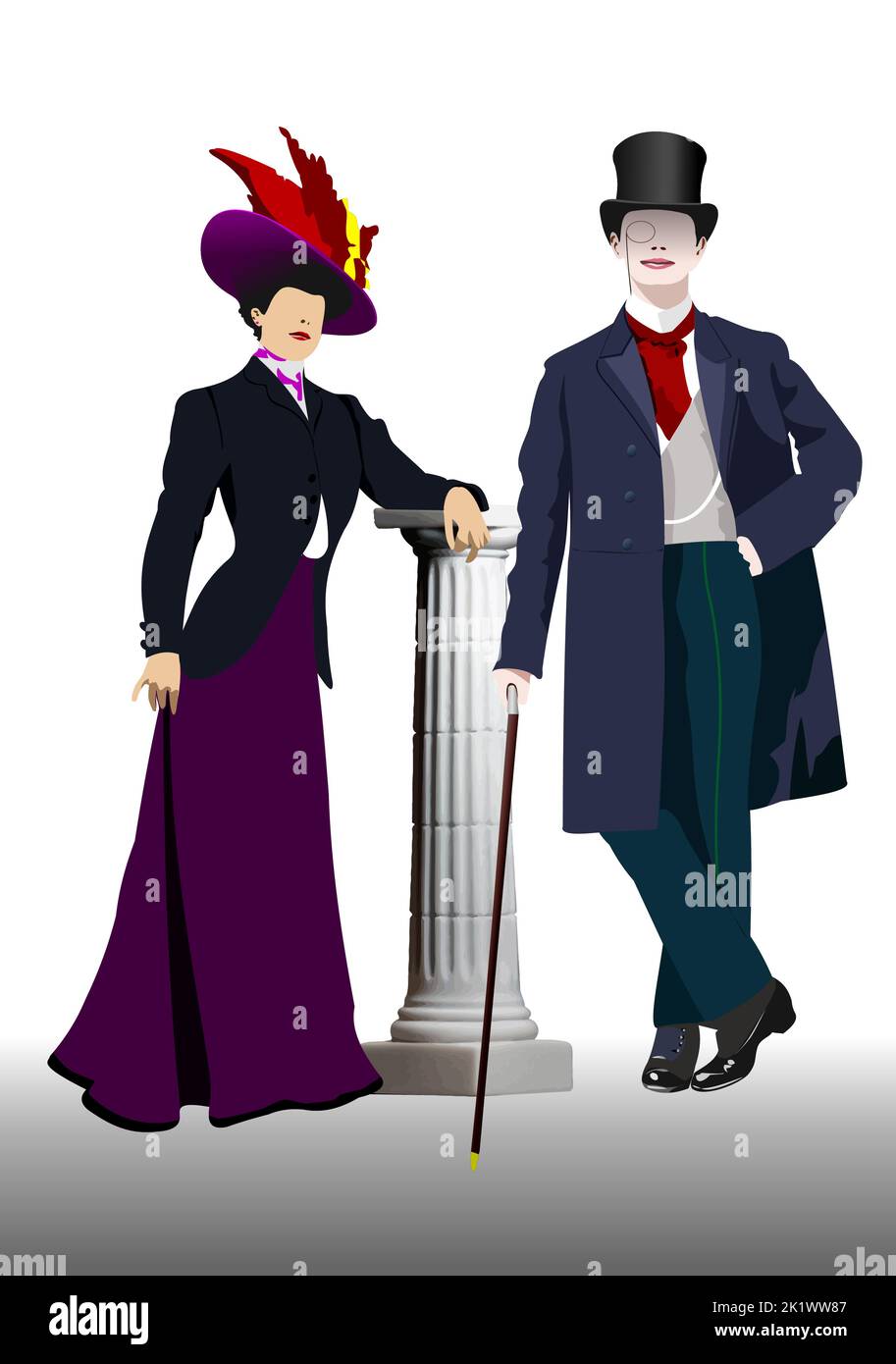 Socialite and gentleman on white background.  3d color vector illustration Stock Vector