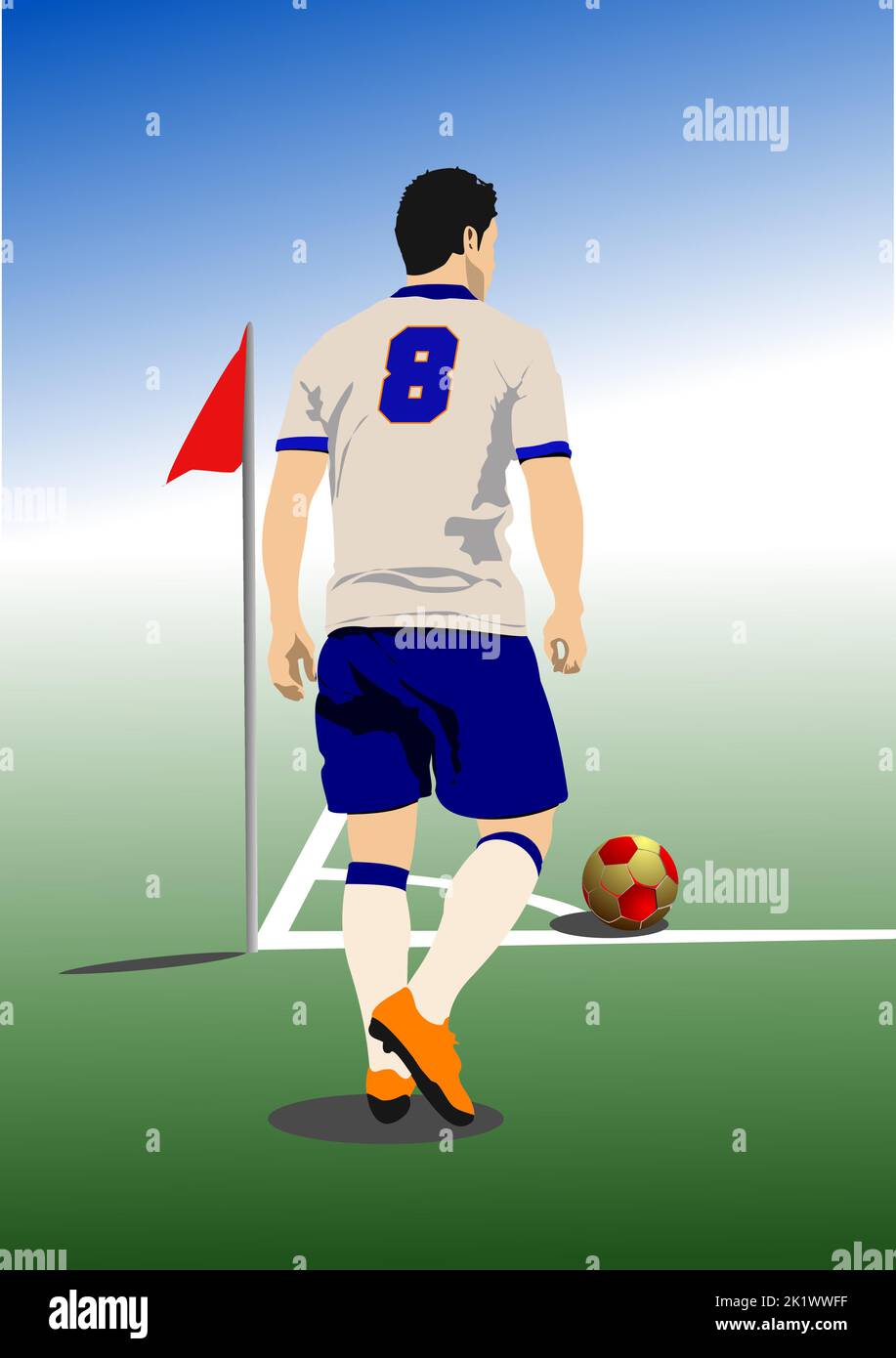 Football player preparing to take a corner kick. 3d color vector