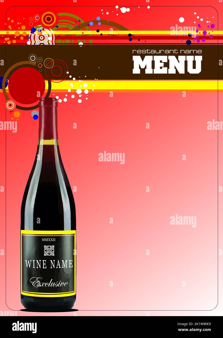 Restaurant (cafe) menu. Wine list . Colored 3d  vector illustration Stock Vector