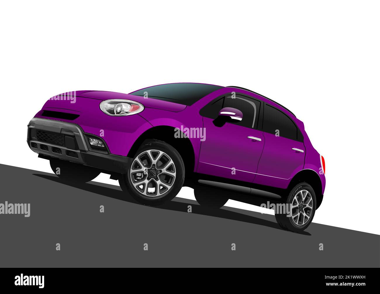 Purple  car on the road. Vector 3d illustration Stock Vector