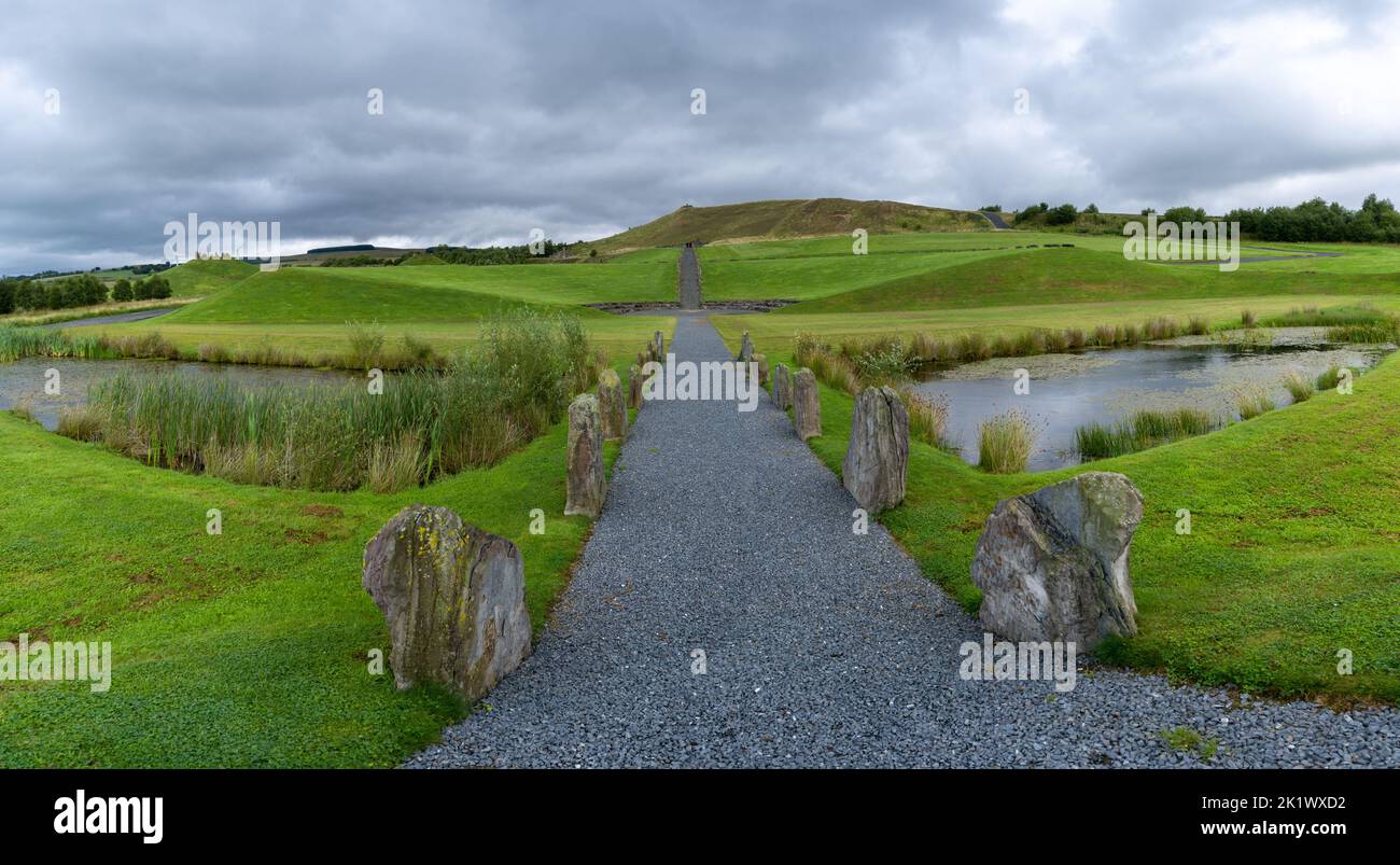 A panorama view of the Sun Amphitheatre and the North-South Line in the Crawick Multiverse in Dumfries and Galloway Stock Photo