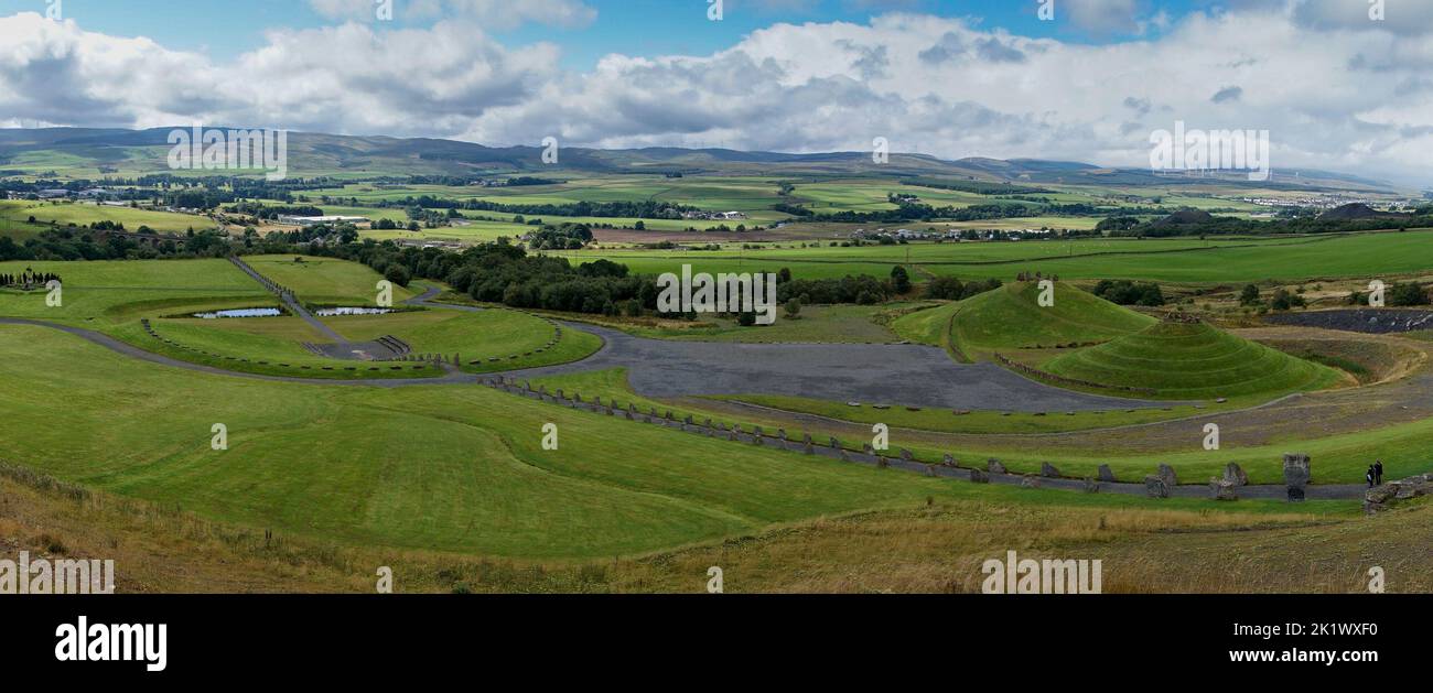 A panorama view of the Sun Amphitheatre and the North-South Line in the Crawick Multiverse in Dumfries and Galloway Stock Photo