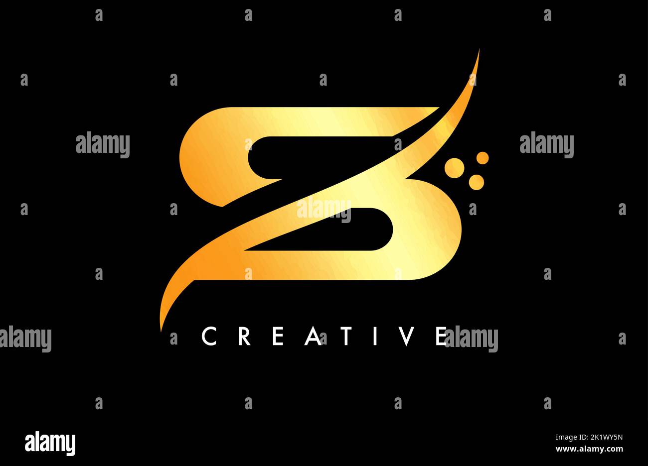 Golden S Letter Logo Design with Elegant Creative Swoosh and Dots ...