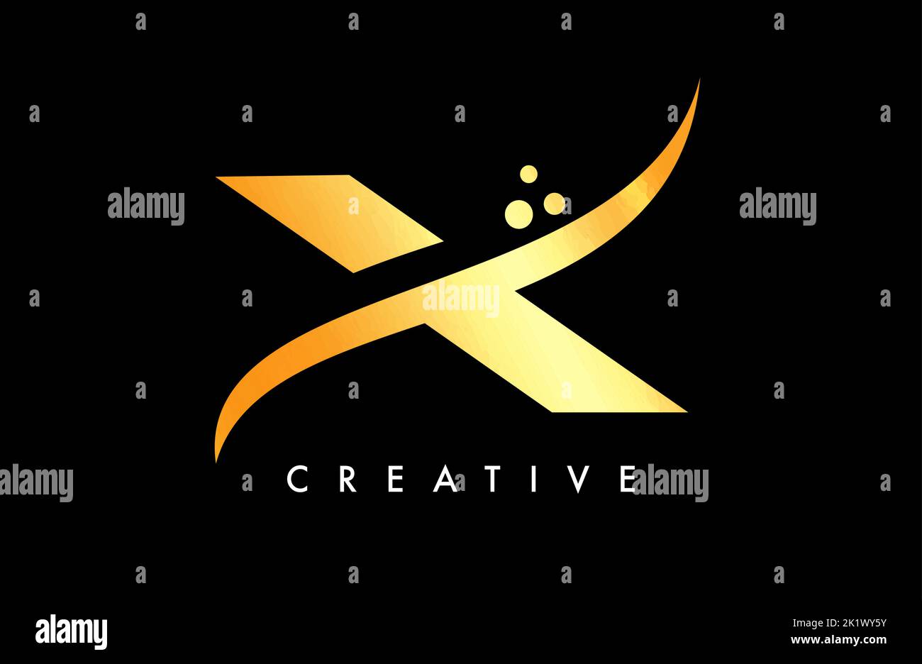 Golden X Letter Logo Design with Elegant Creative Swoosh and Dots ...