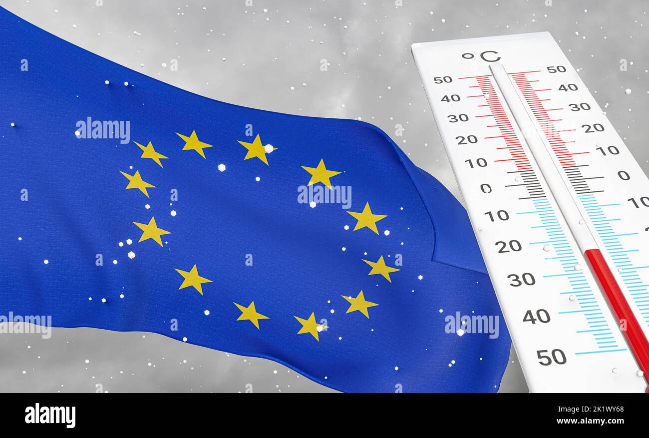 Winter in Europe with severe cold, negative temperature, Cold season in
