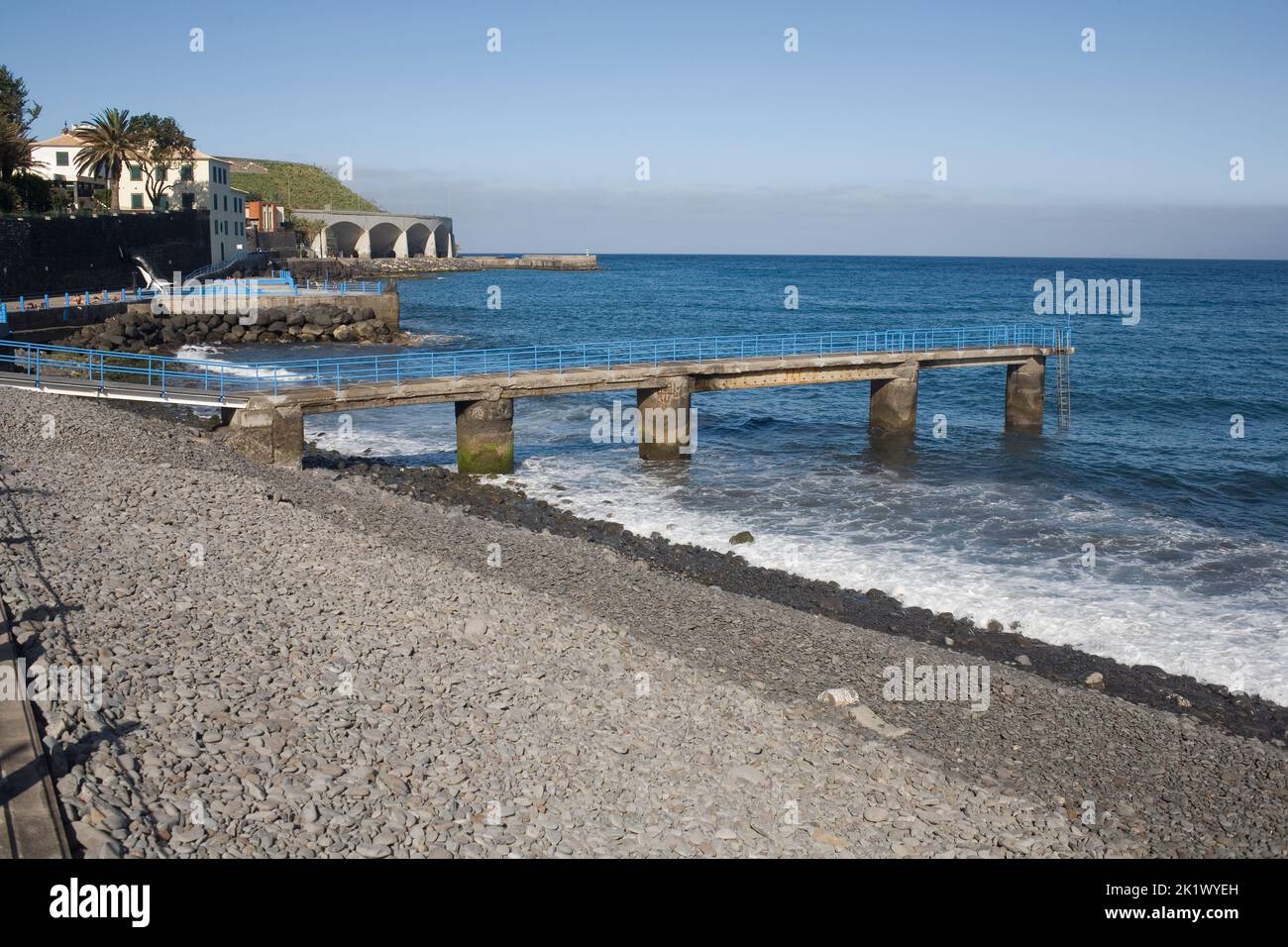 Palmeiras beach at Santa Cruz on the SouthEast coast of Madeira late on a summer afternoon Stock Photo