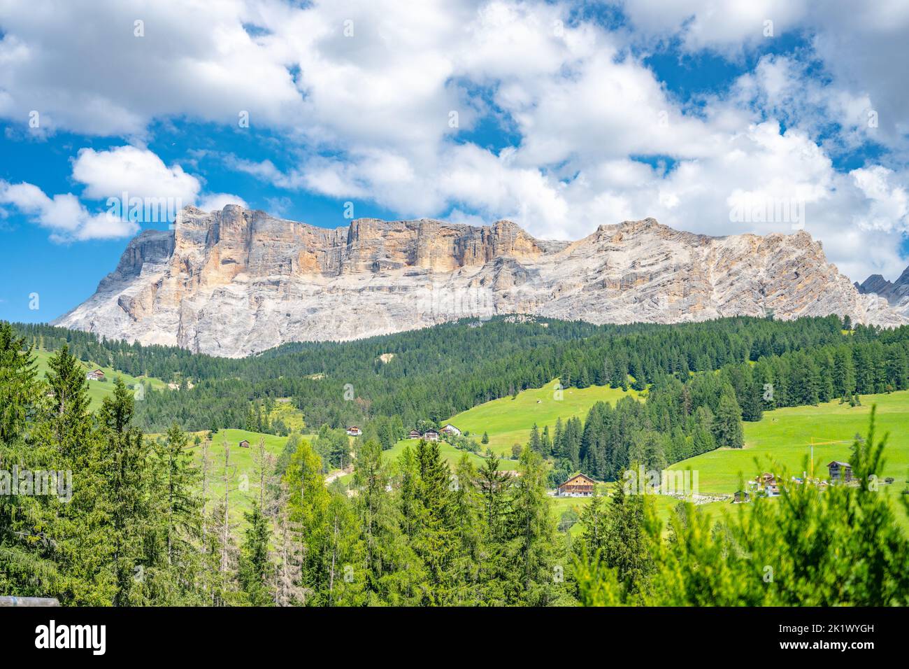 Piz dl Zuber mountain on sunny summer day, Dolomites, Italy Stock Photo