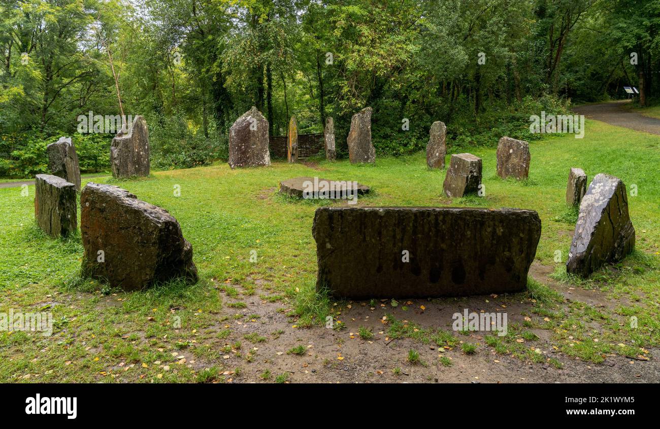 Wexford, Ireland - 18 August, 2022: reconstructed bronze Age stone circle in the Irish National Heritage Park Stock Photo