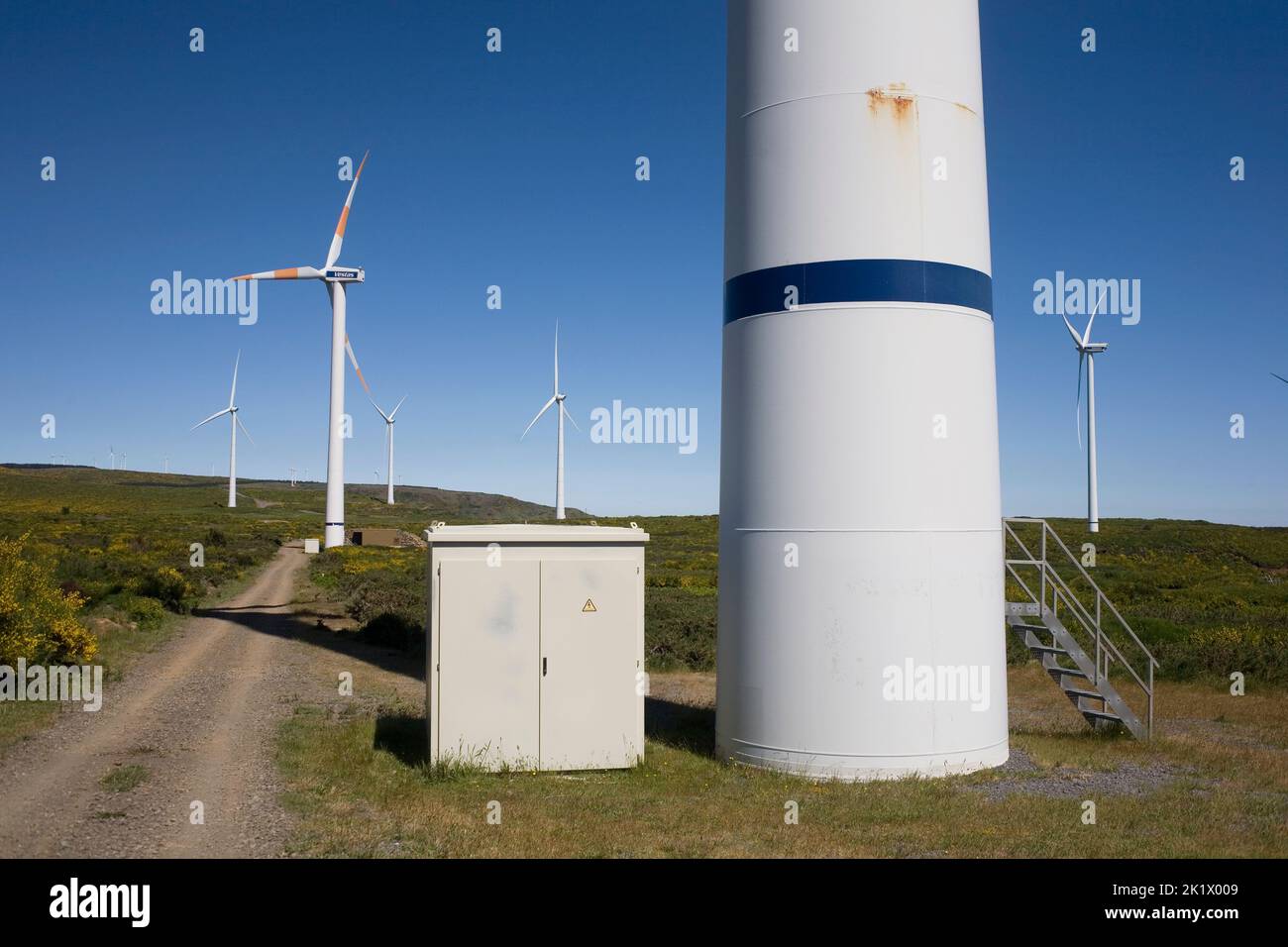 Wind farm in Paul de Serra area of Madeira with multiple turbines Stock Photo