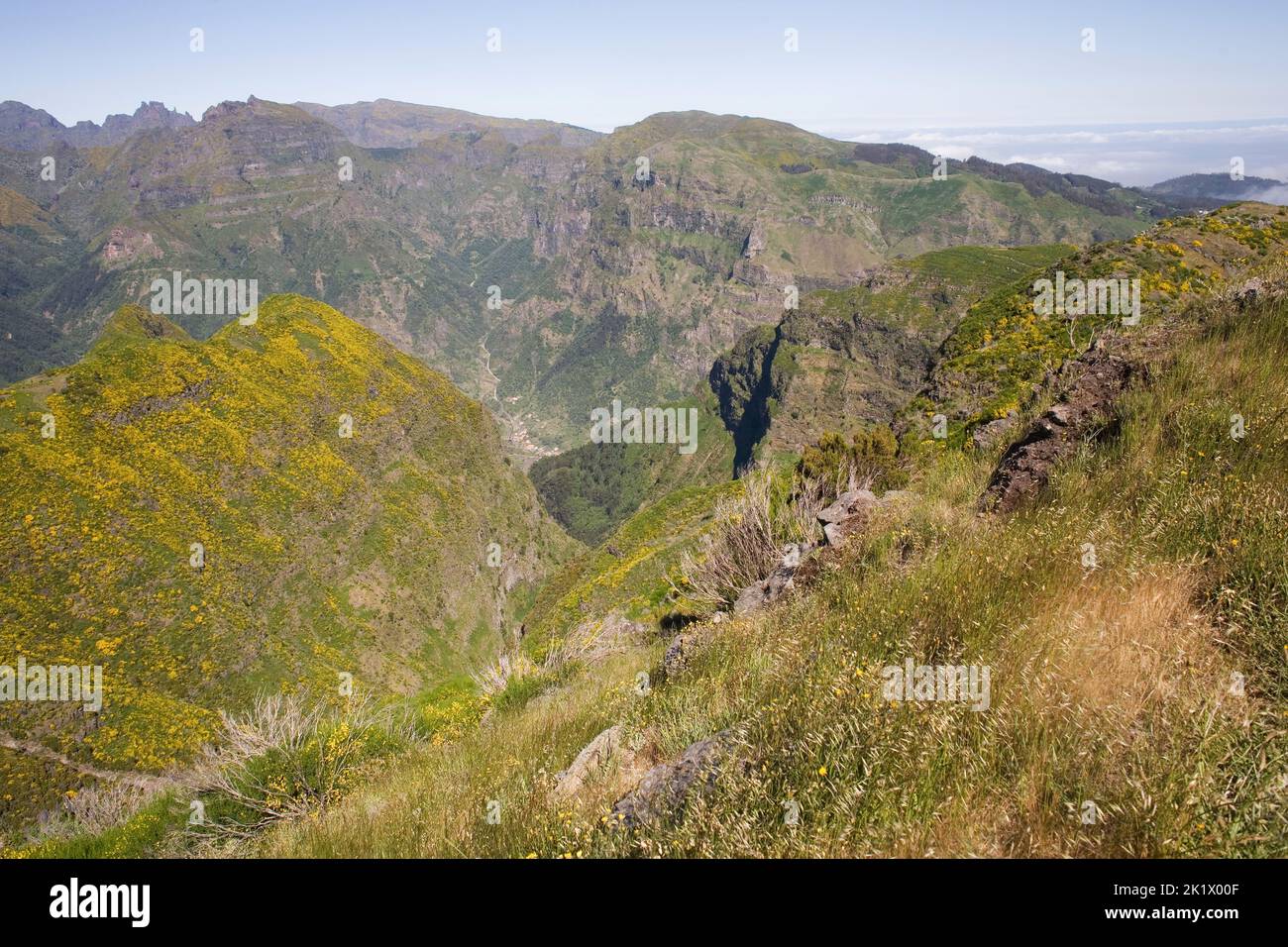 View from by ER105 East rowards Serra de Agua valley in central Madeira Stock Photo