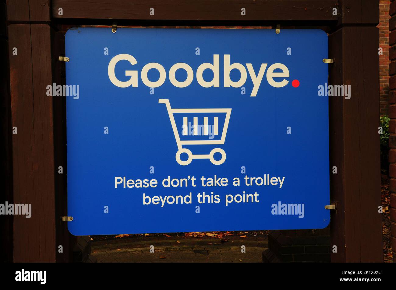 Goodbye sign at Tesco supermarker exit, Dorchester, Dorset, UK Stock Photo