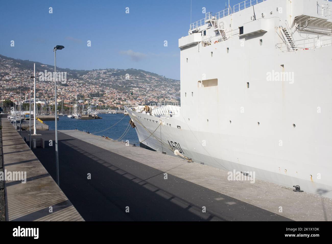 Monge French missile range instrumentation ship moored at Funchal port Madeira Stock Photo