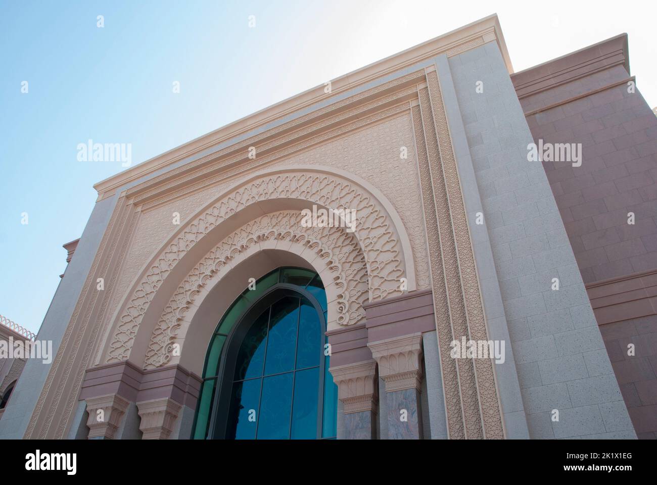 Ornate stone carvings on the wall outside the Emirates Palace Hotel