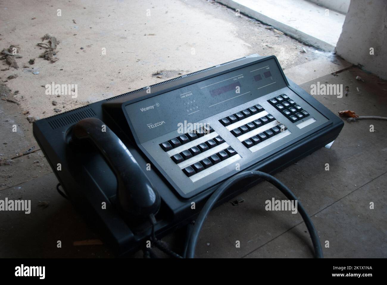 British Telecom Viceroy PBX telephone control local office exchange in an abandoned building. Stock Photo