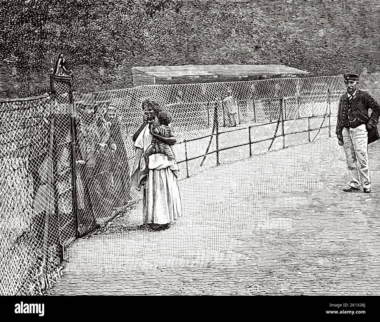 Somali woman exposed in the Jardin d'Acclimatation in Paris, France. Old 19th century engraved illustration from La Nature 1890 Stock Photo
