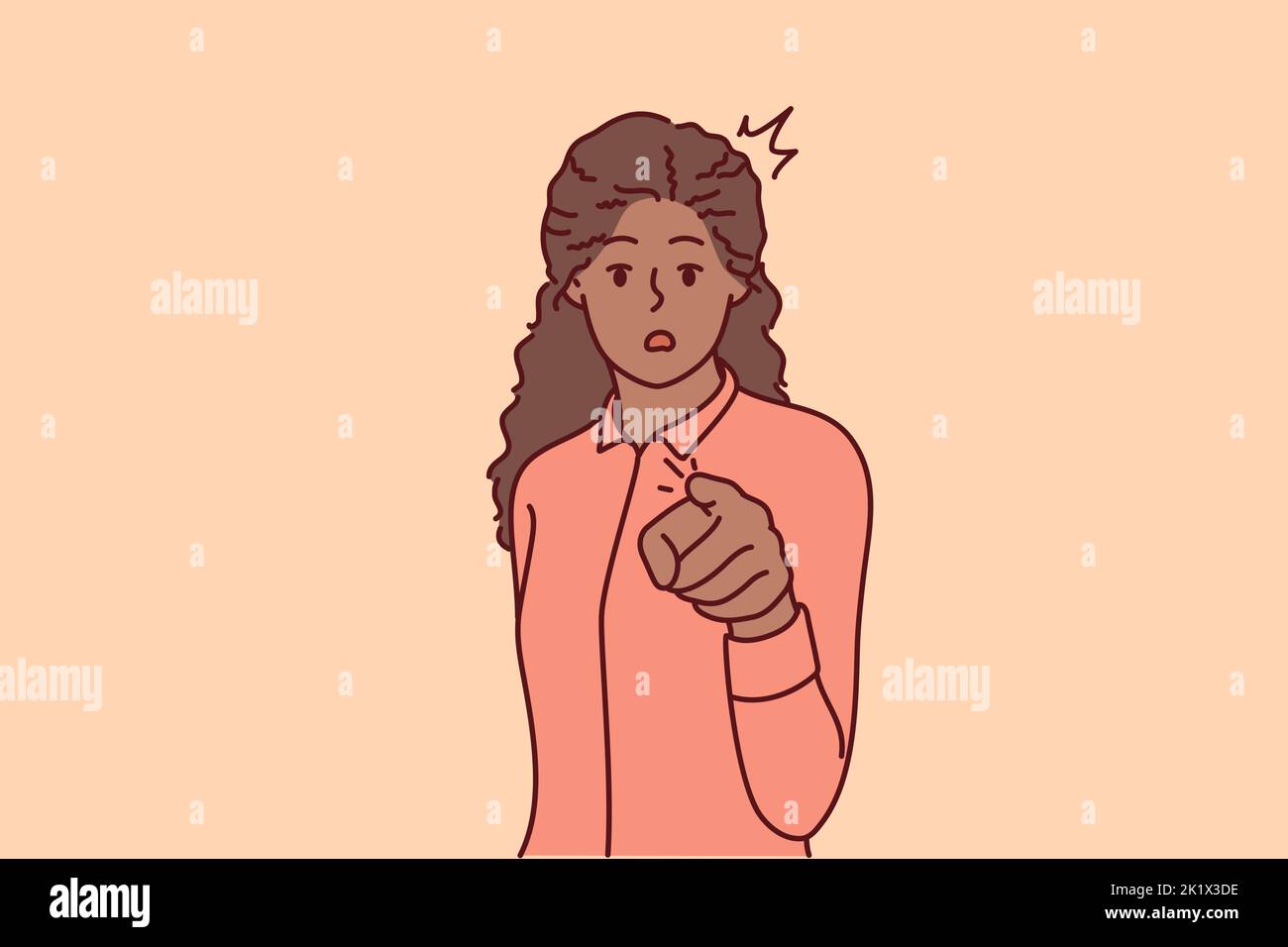 Stunned African American woman point at screen choose you. Amazed black female show at camera with finger making choice. Vector illustration.  Stock Vector