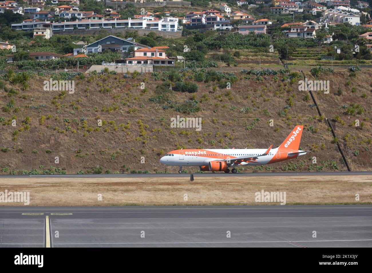 Easyjet A320 G-UZHW just landed at Cristiano Ronaldo airport in Madeira Stock Photo