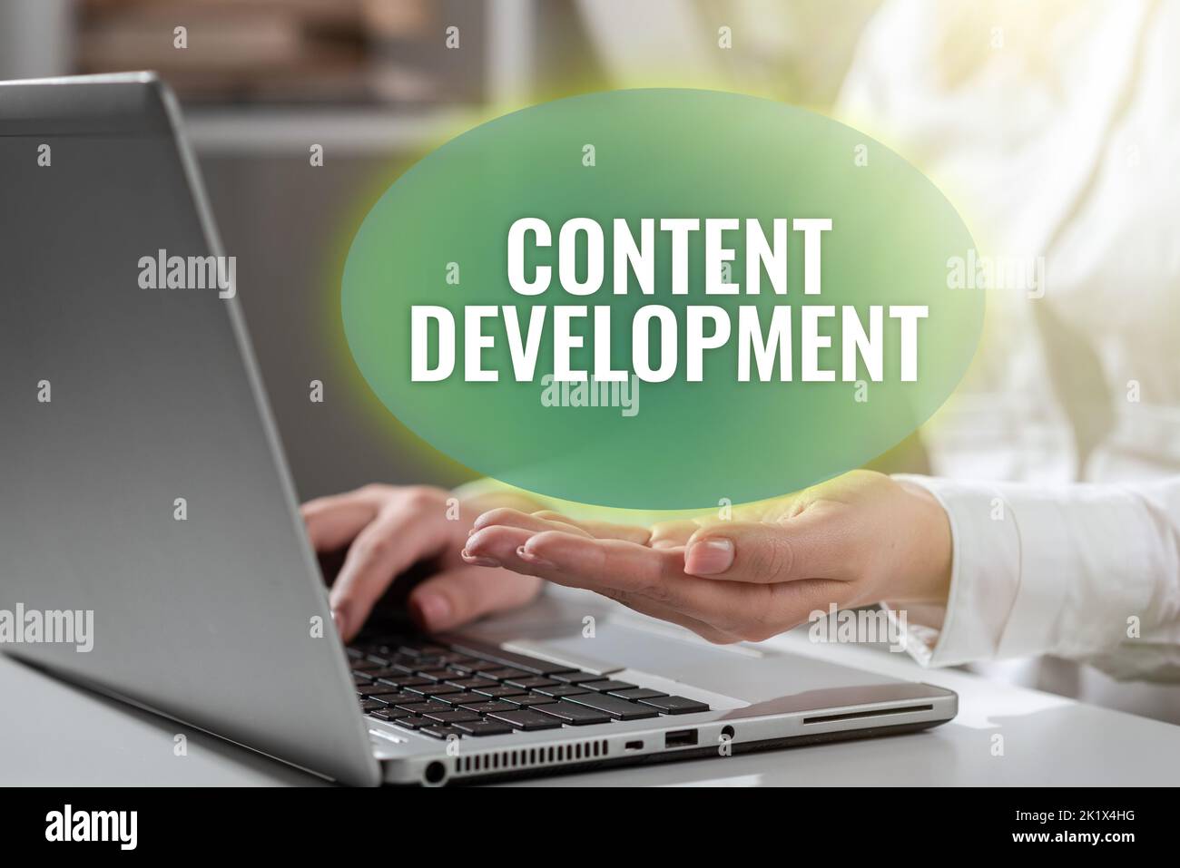 Hand writing sign Content DevelopmentSpecialized in Graphic Design