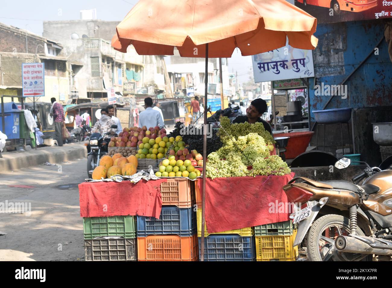 Indian fruit and vegetable vendors sell their products to locals in