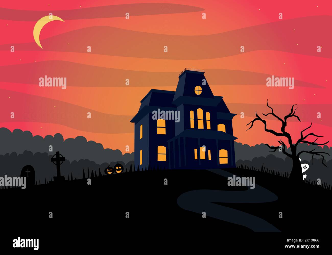 halloween-dark-scary-gothic-house-withe-red-sky-stock-vector-image