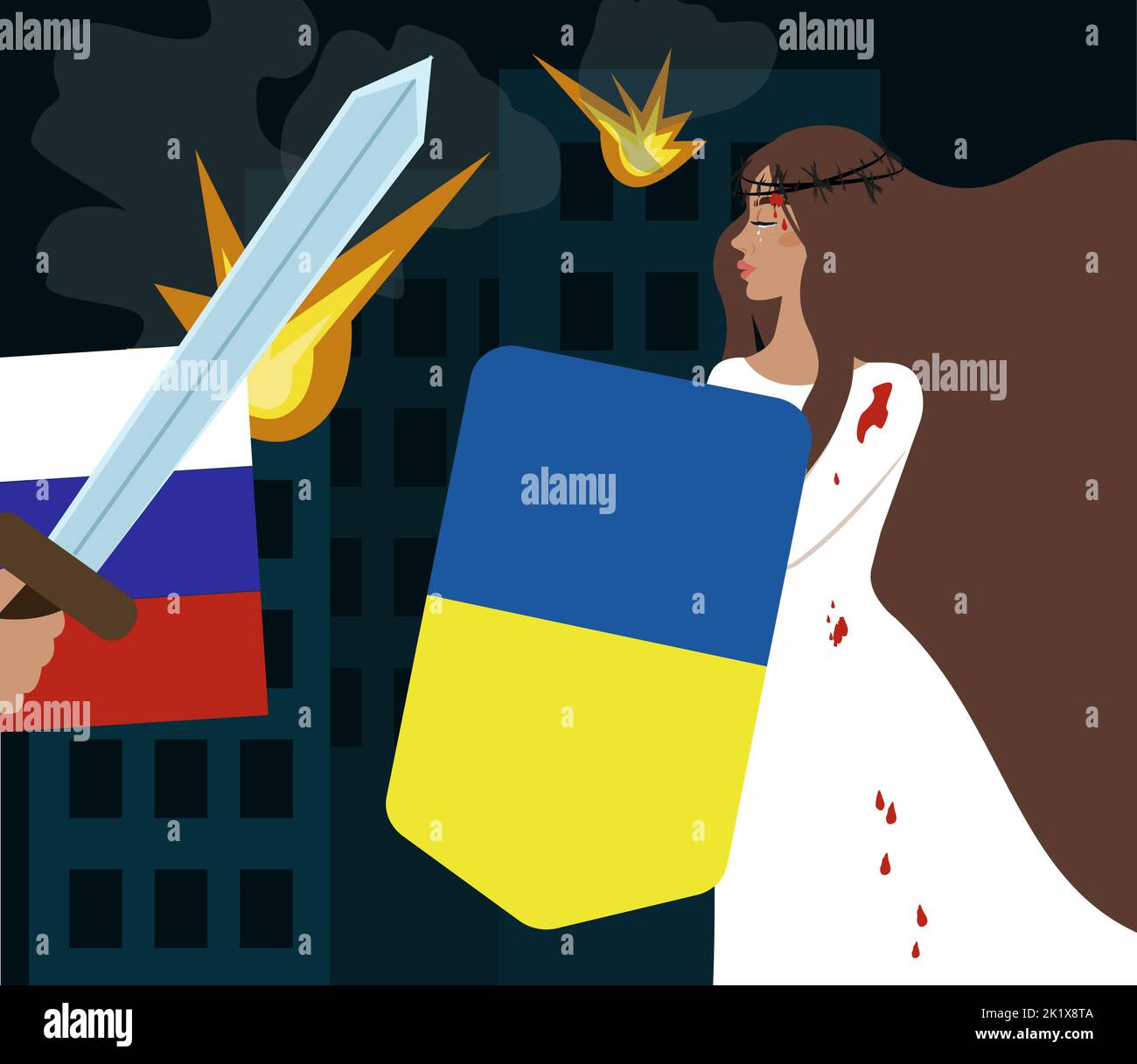 The war in Ukraine. Pray for Ukraine. Vector illustration in flat style Stock Vector