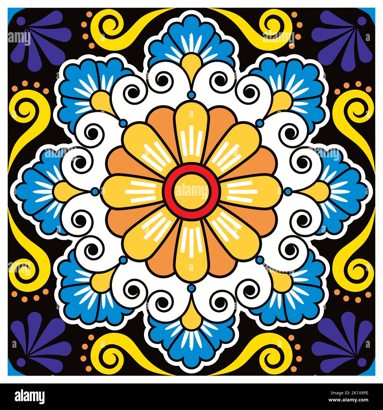 Mexican vector ceramic talavera single and seamless tile pattern - perfect for textile or fabric print, souvenir Stock Vector
