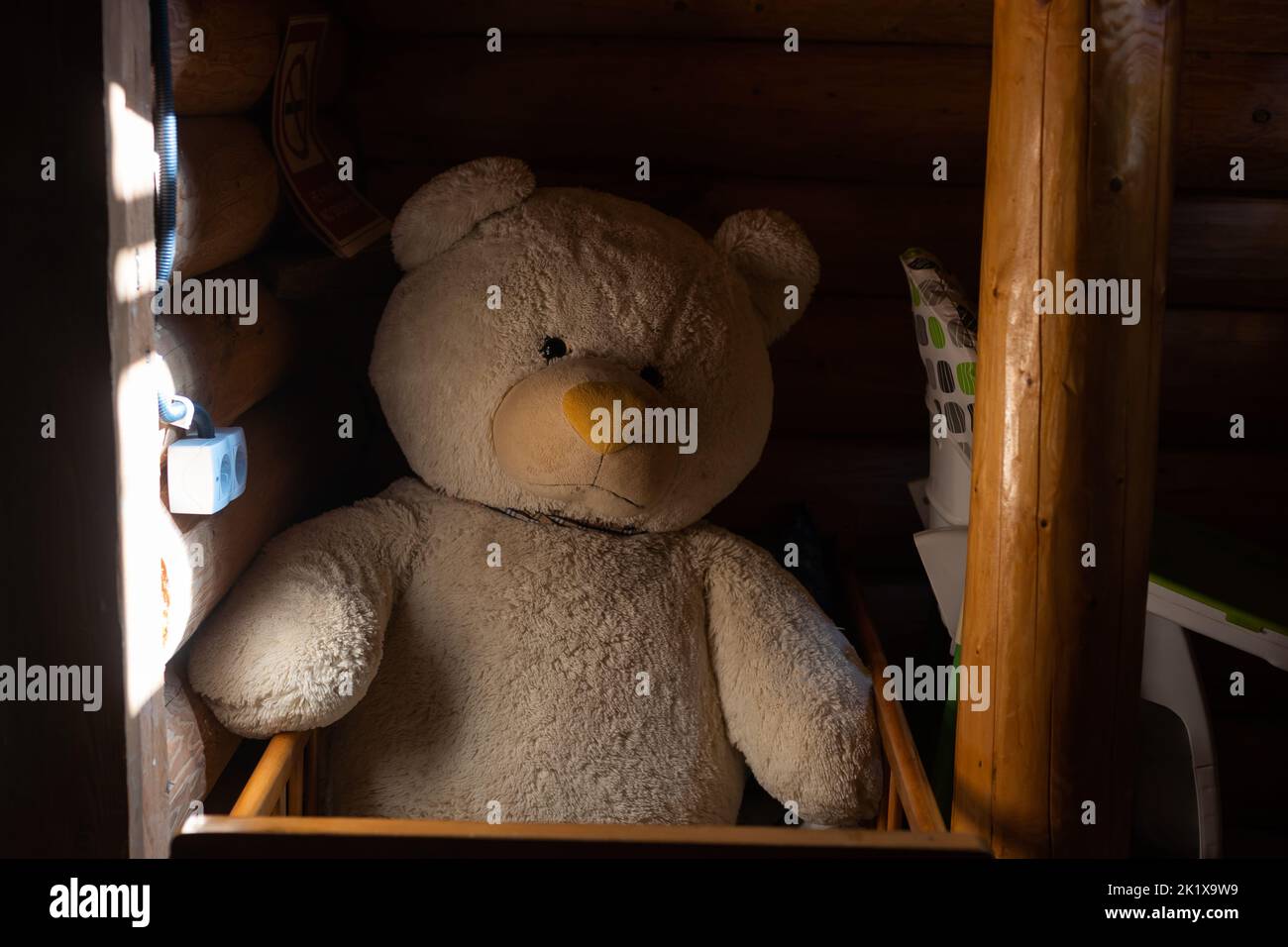 Cute teddy bear on old wood background with copy space Stock Photo - Alamy