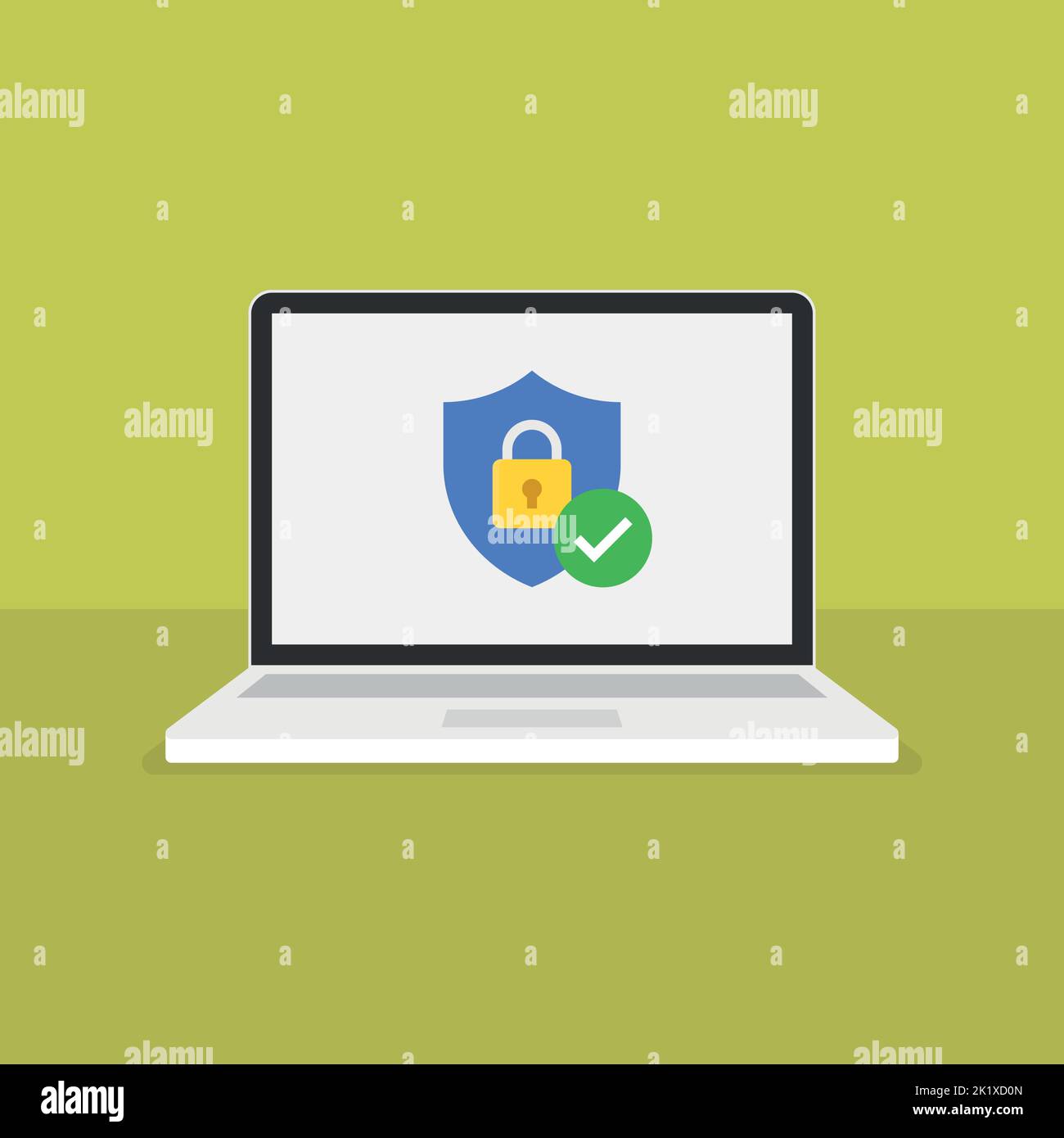Shield with padlock icon on computer screen. Web security modern flat ...