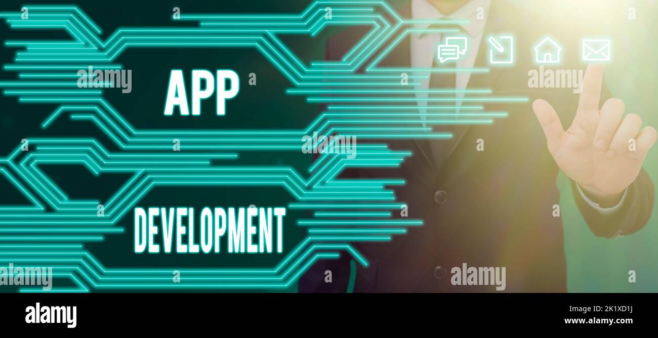 Text showing inspiration App DevelopmentDevelopment services for awesome mobile and web experiences. Word for Development services for awesome mobile Stock Photo