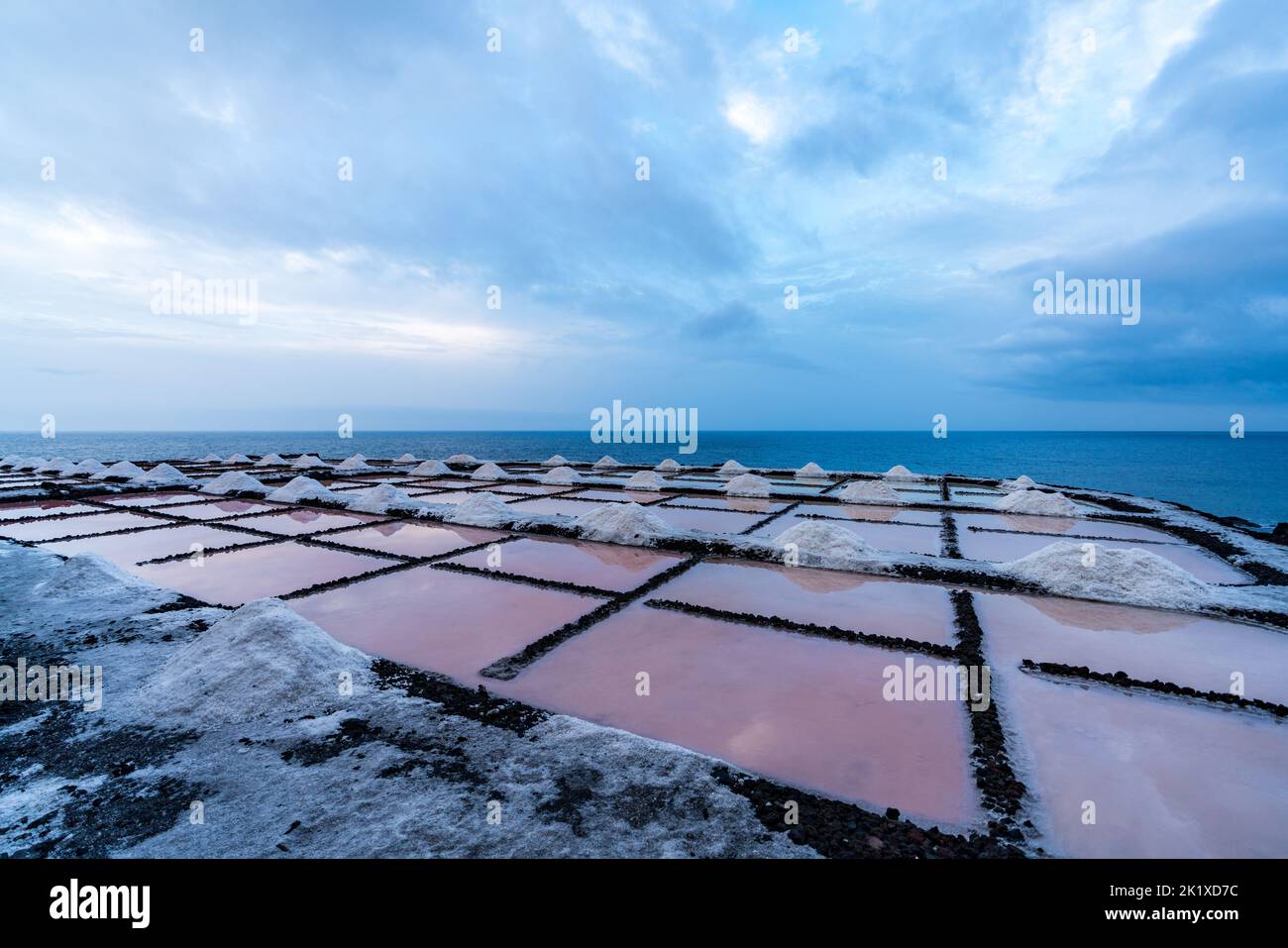 Salt fields near the ocean in La Palma Stock Photo