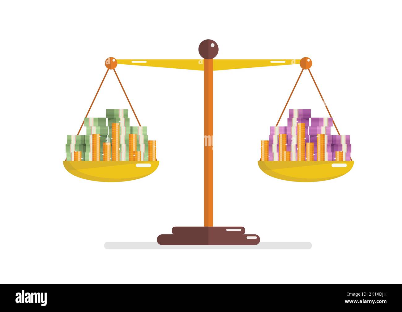 Comparison between two currency on balance scale. Business exchange concept. Vector illustration Stock Vector