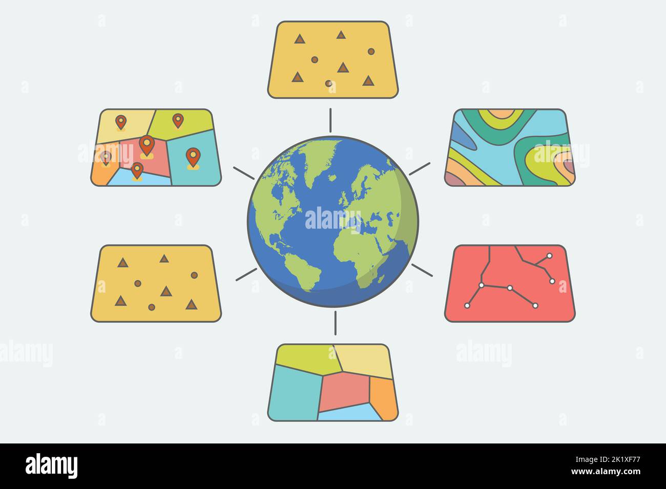 GIS Spatial Data Layers Concept for Business Analysis. Geographic Information System. Vector illustration. Stock Vector