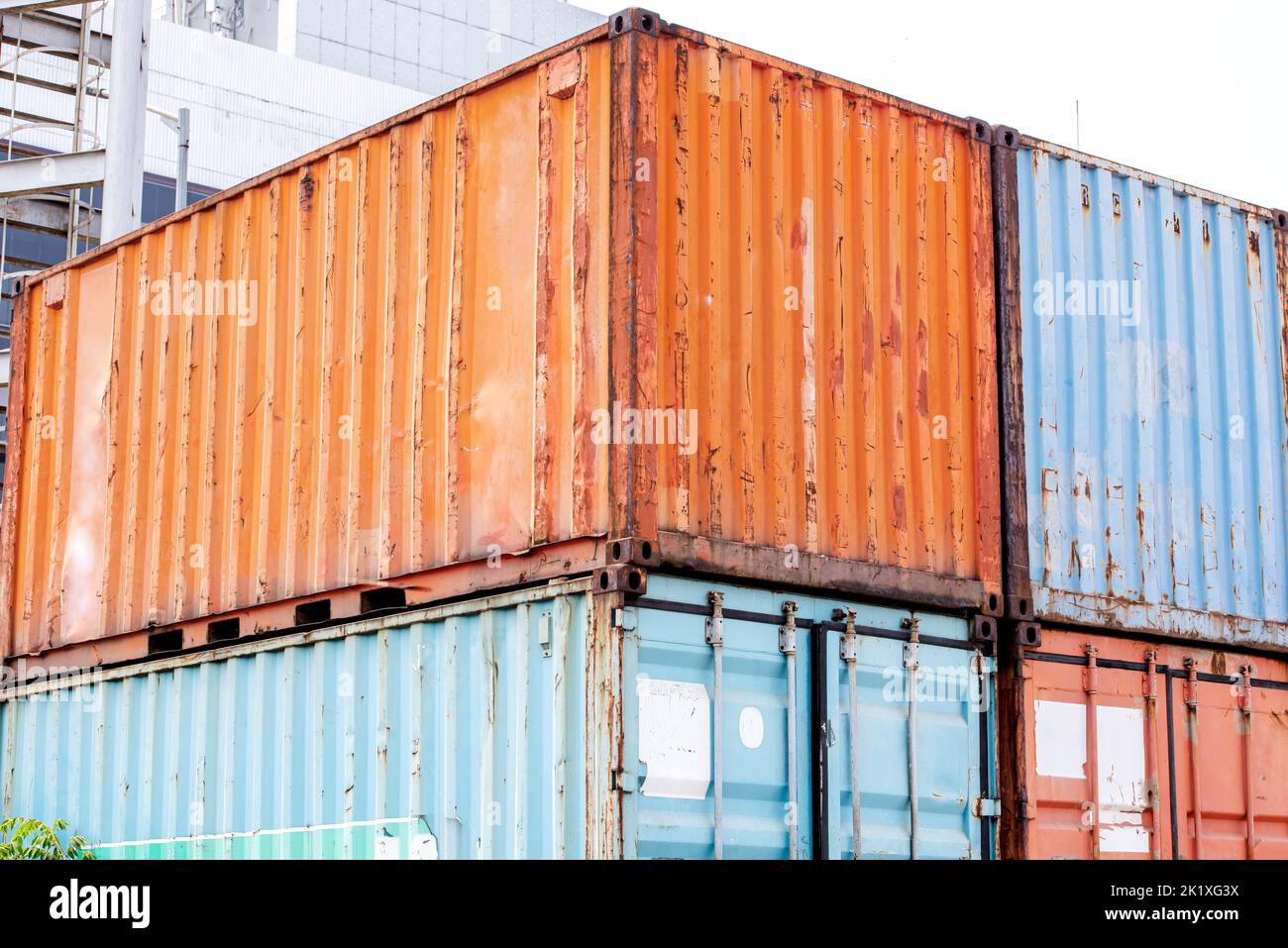 Stack of cargo container on the seaport Stock Photo
