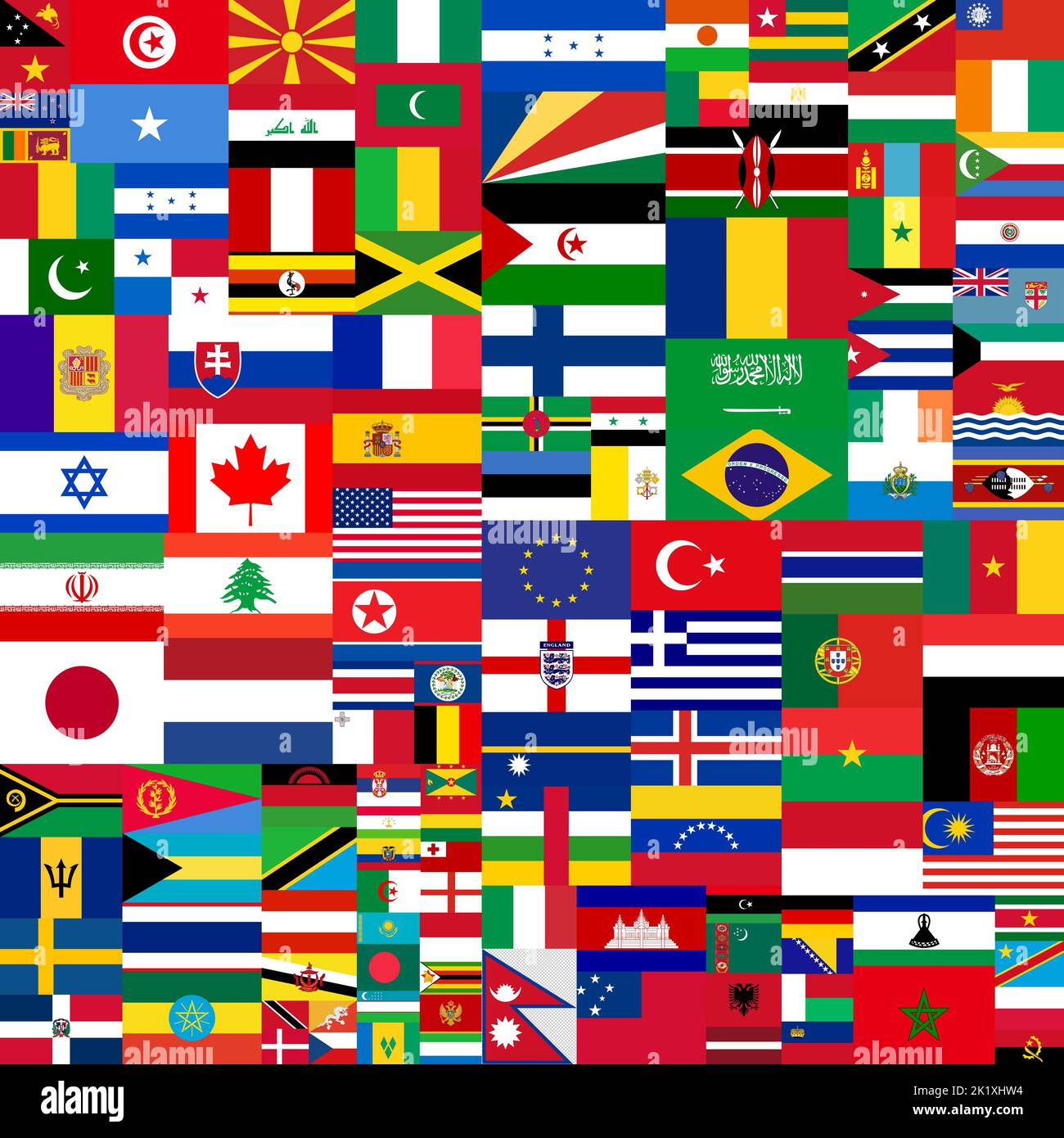 Collage with Flags all countries of world background close up. Stock Photo