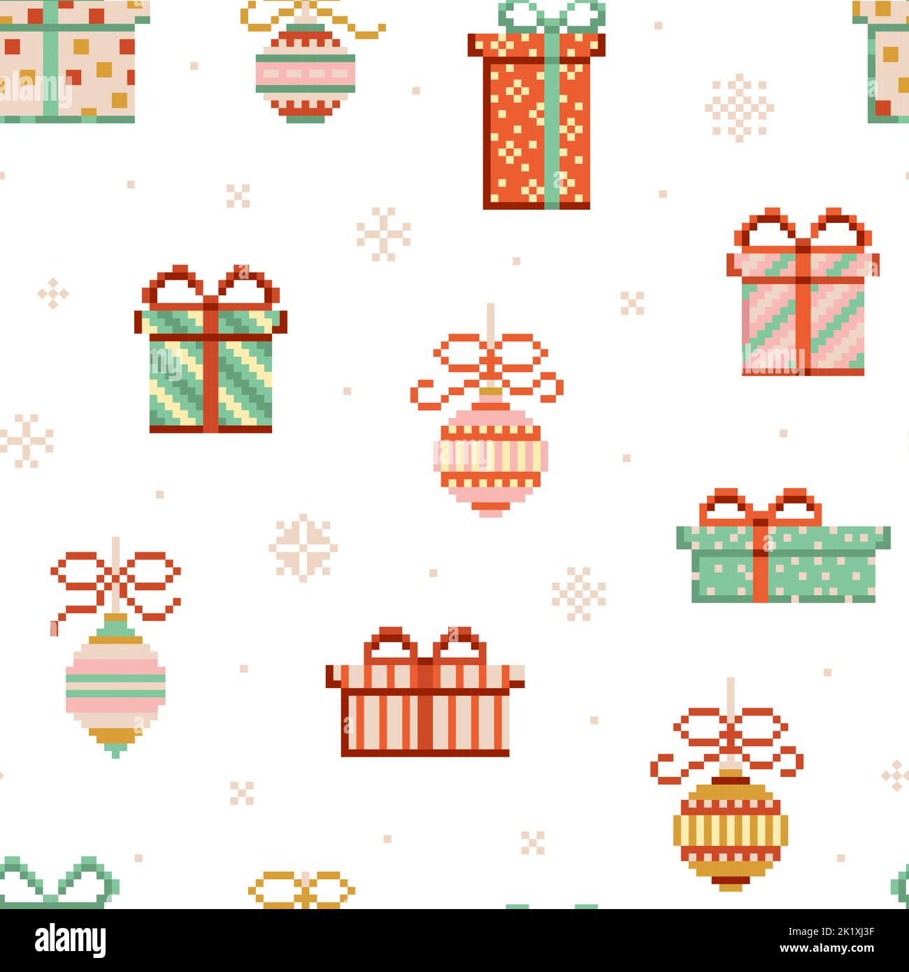 8 bit Merry Christmas Pattern with Gift Boxes Stock Vector