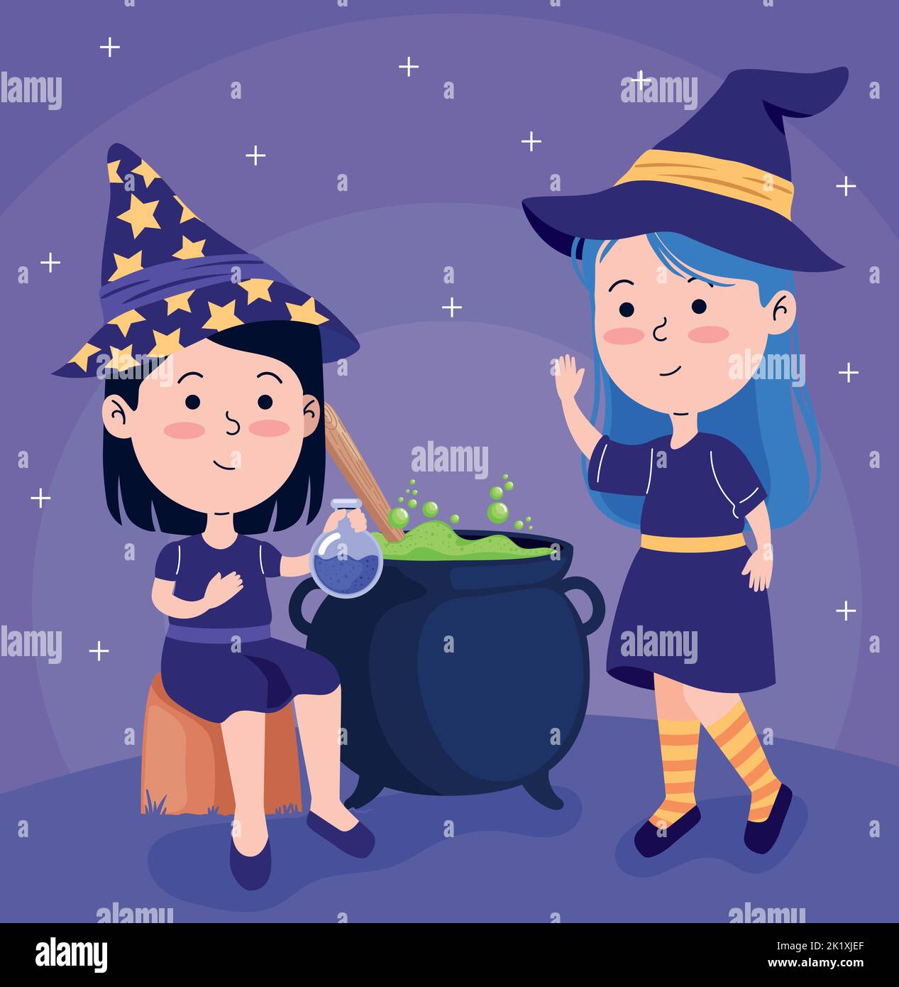 halloween witches with cauldron Stock Vector Image & Art Alamy
