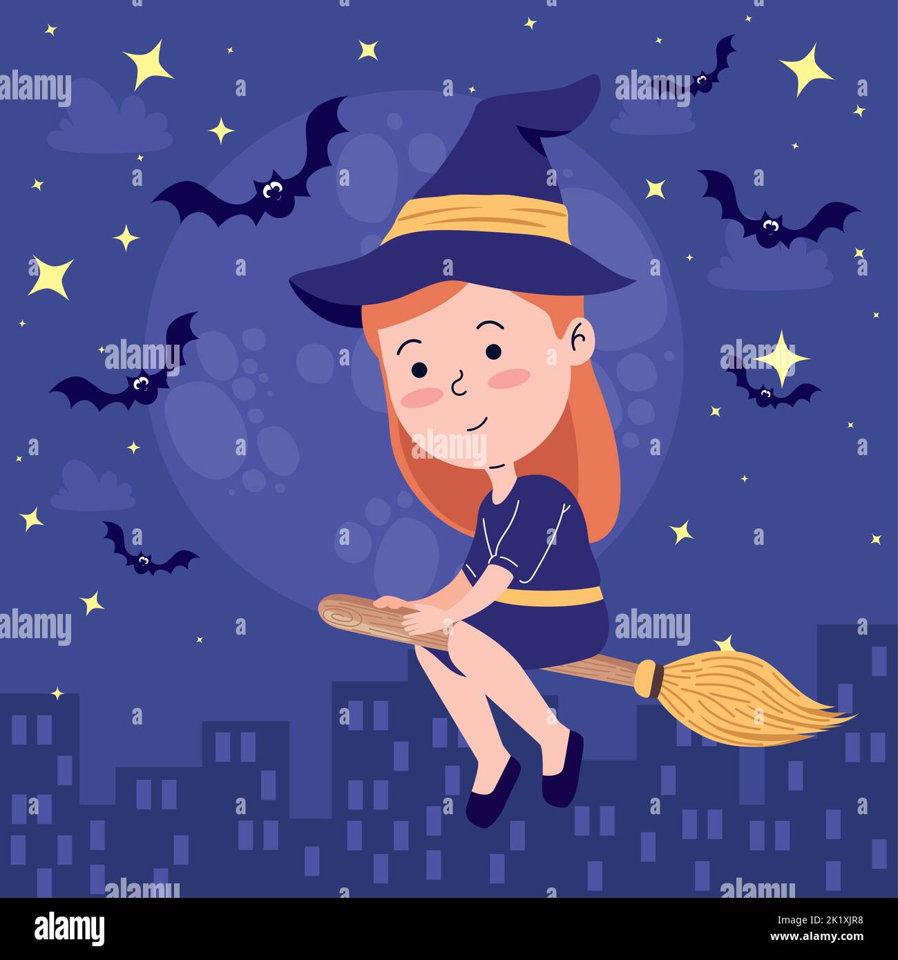 witch flying in broom scene Stock Vector Image & Art - Alamy