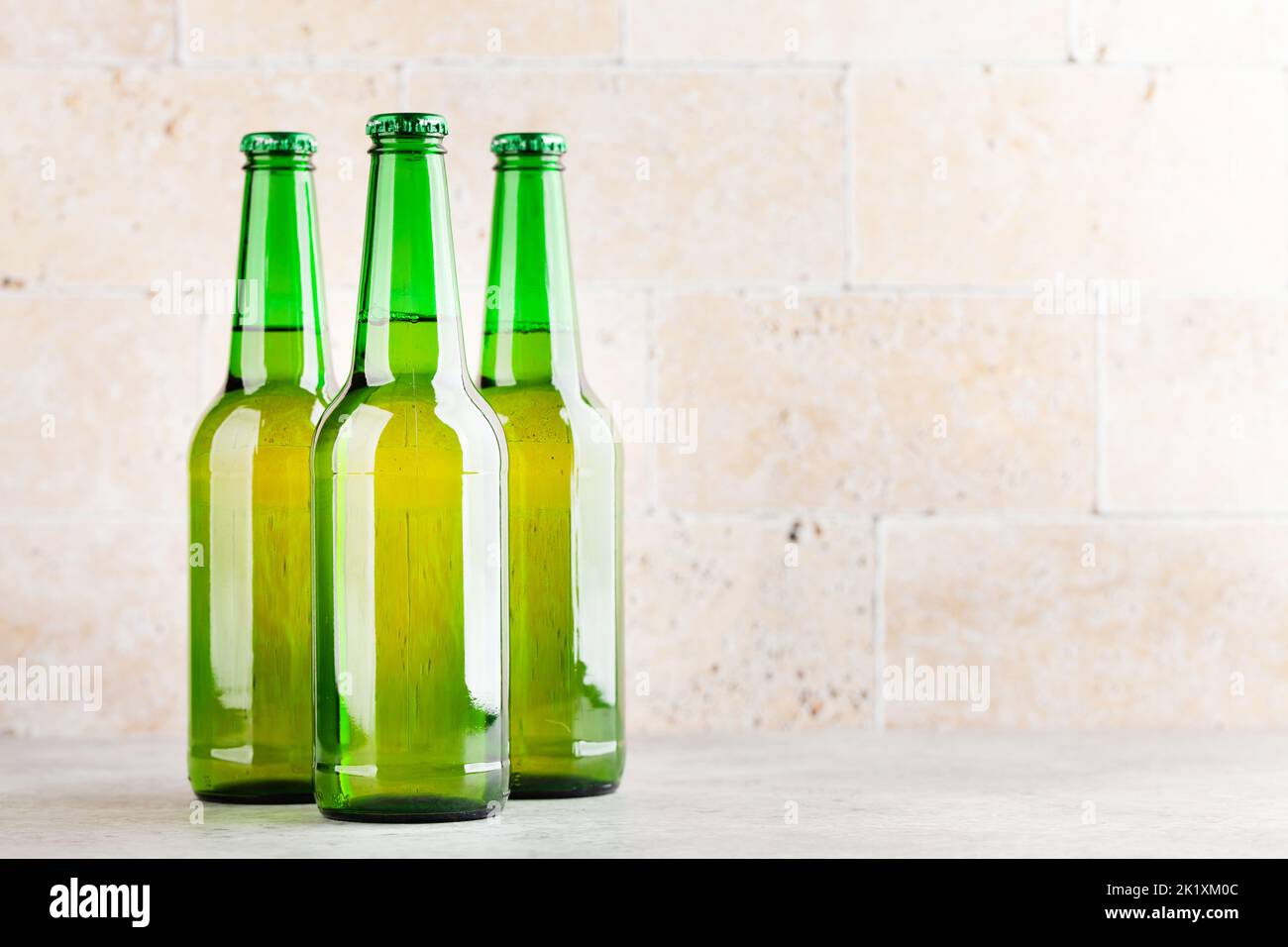 Three beer bottles. With copy space Stock Photo