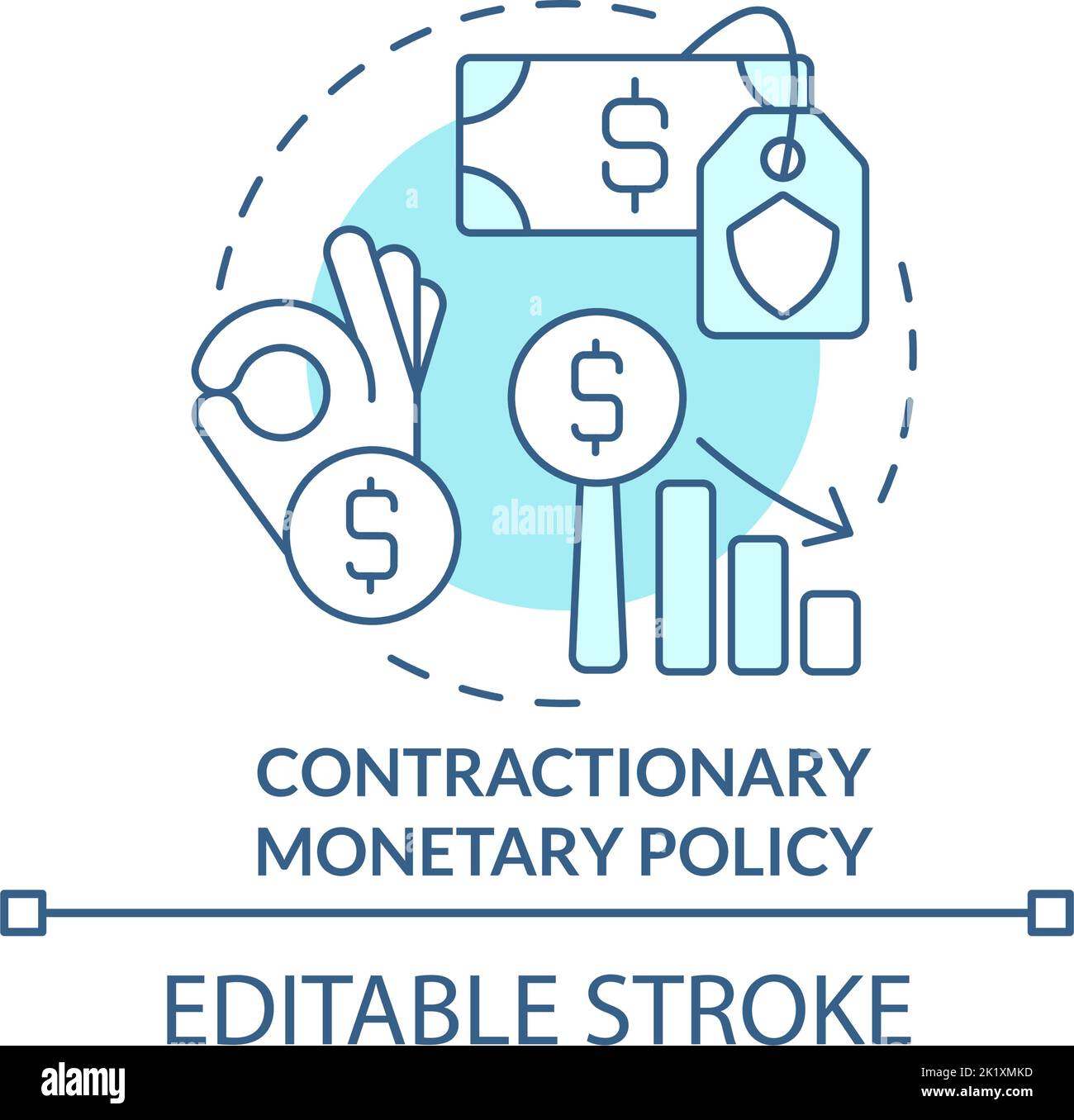 Contractionary monetary policy turquoise concept icon Stock Vector