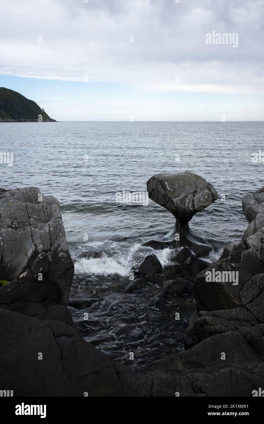 Wonderful landscapes in Norway. Vestland. Beautiful scenery of Kannesteinen It's a special stick-shaped stone that lies on the shore in the village of Stock Photo