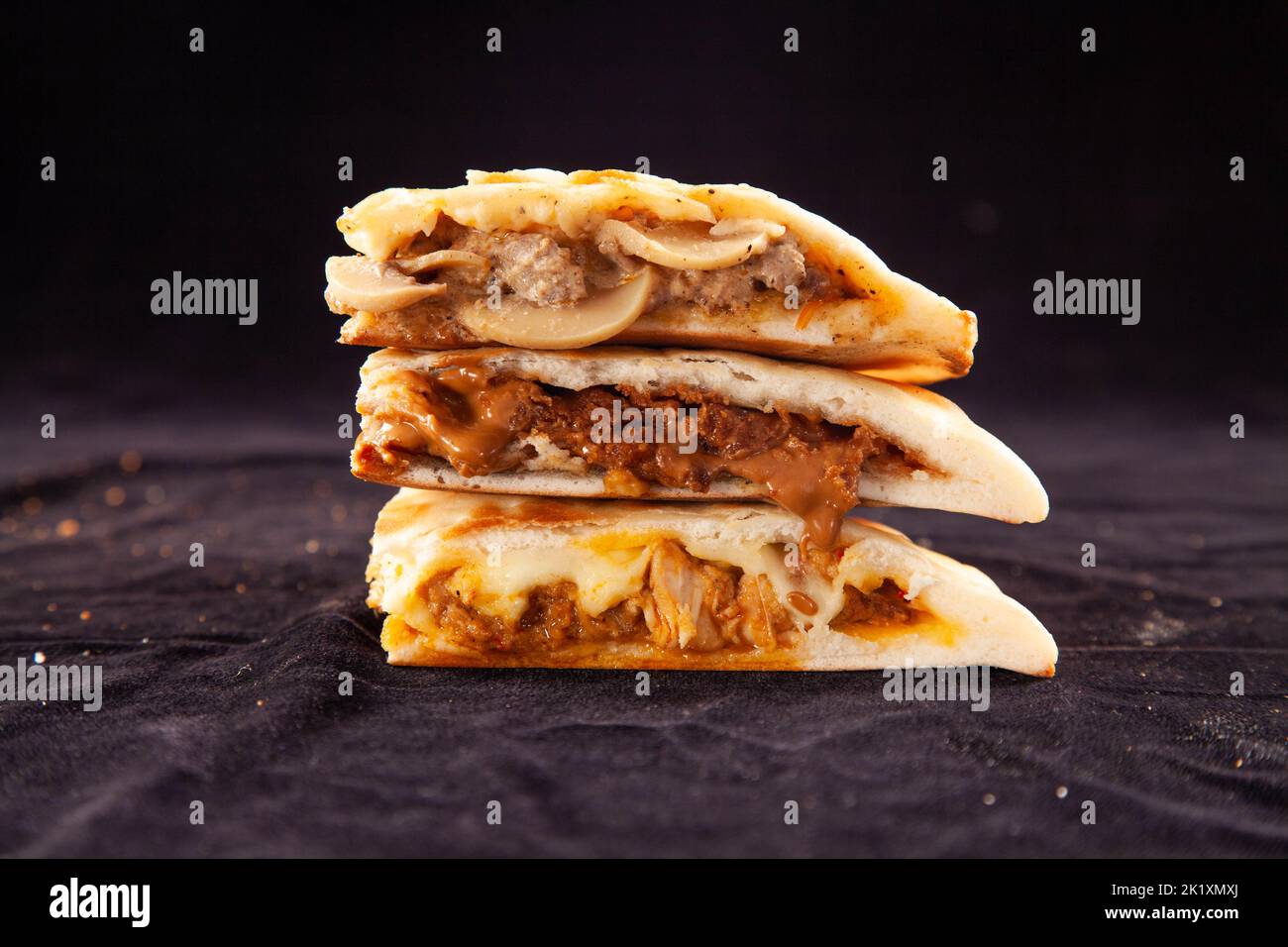 Three flavoured stuffed naan, mushroom chicken, chicken cheese and