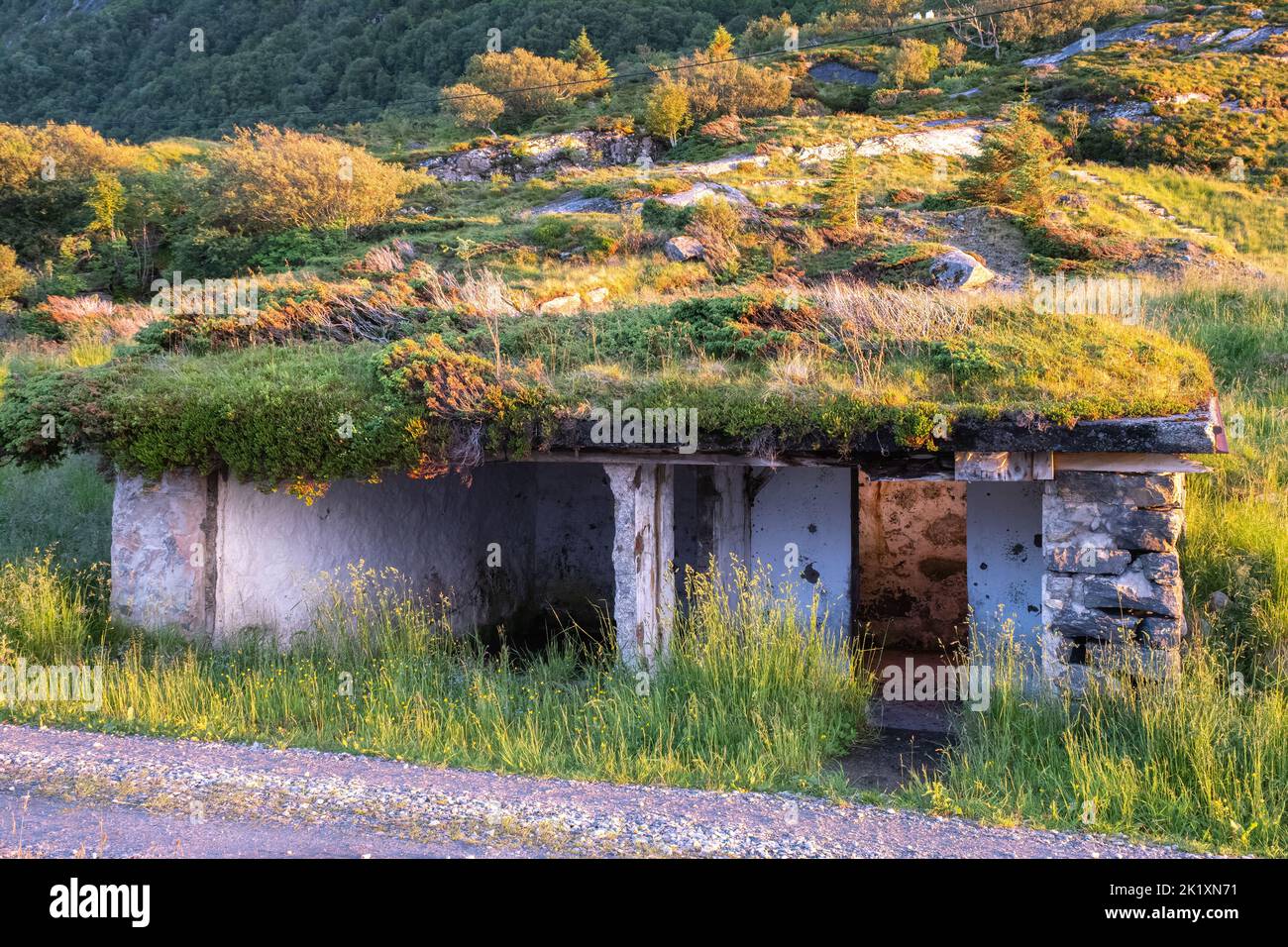 Hareid, Norway - June 25, 2022: Kvitneset costal Fort was built by the Germans during Second World War with firing positions, prison camps, command bu Stock Photo