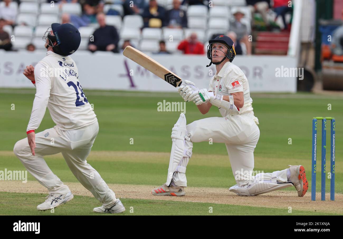 CHELMSFORD ENGLAND - SEPTEMBER 20 : Tom Bailey of Lancashire CCC in action during LV= COUNTY CHAMPIONSHIP - DIVISION ONE Day One of 4 match between Es Stock Photo