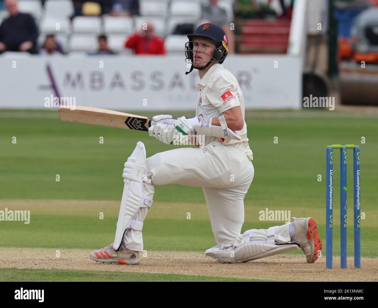 CHELMSFORD ENGLAND - SEPTEMBER 20 : Tom Bailey of Lancashire CCC in action during LV= COUNTY CHAMPIONSHIP - DIVISION ONE Day One of 4 match between Es Stock Photo
