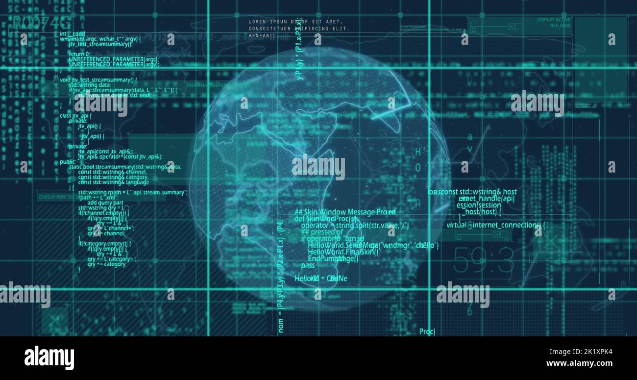 Image of data processing over globe Stock Photo